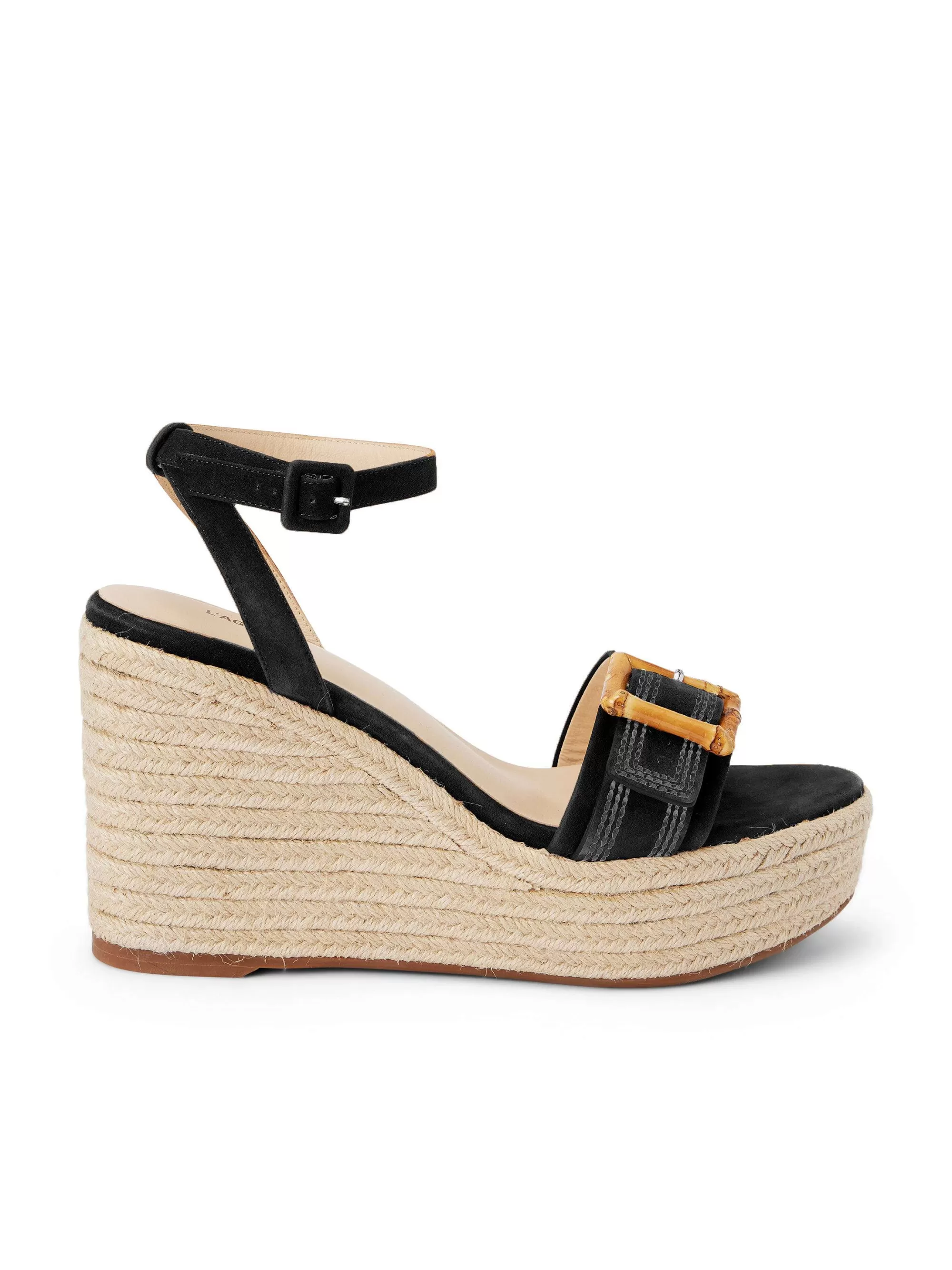 L'AGENCE Aurore Espadrille Met Sleehak Zwart Leer Sale