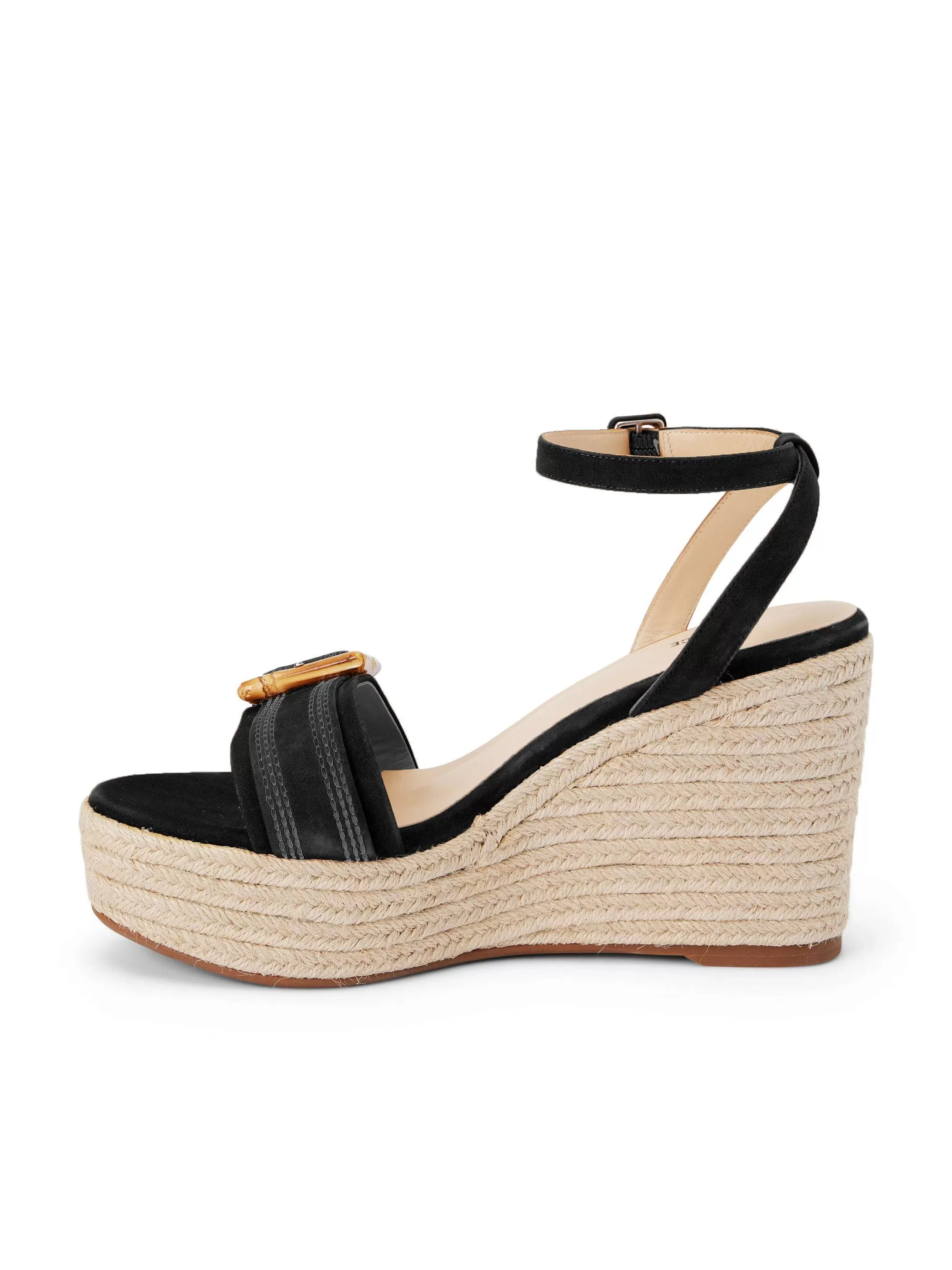 L'AGENCE Aurore Espadrille Met Sleehak Zwart Leer Sale