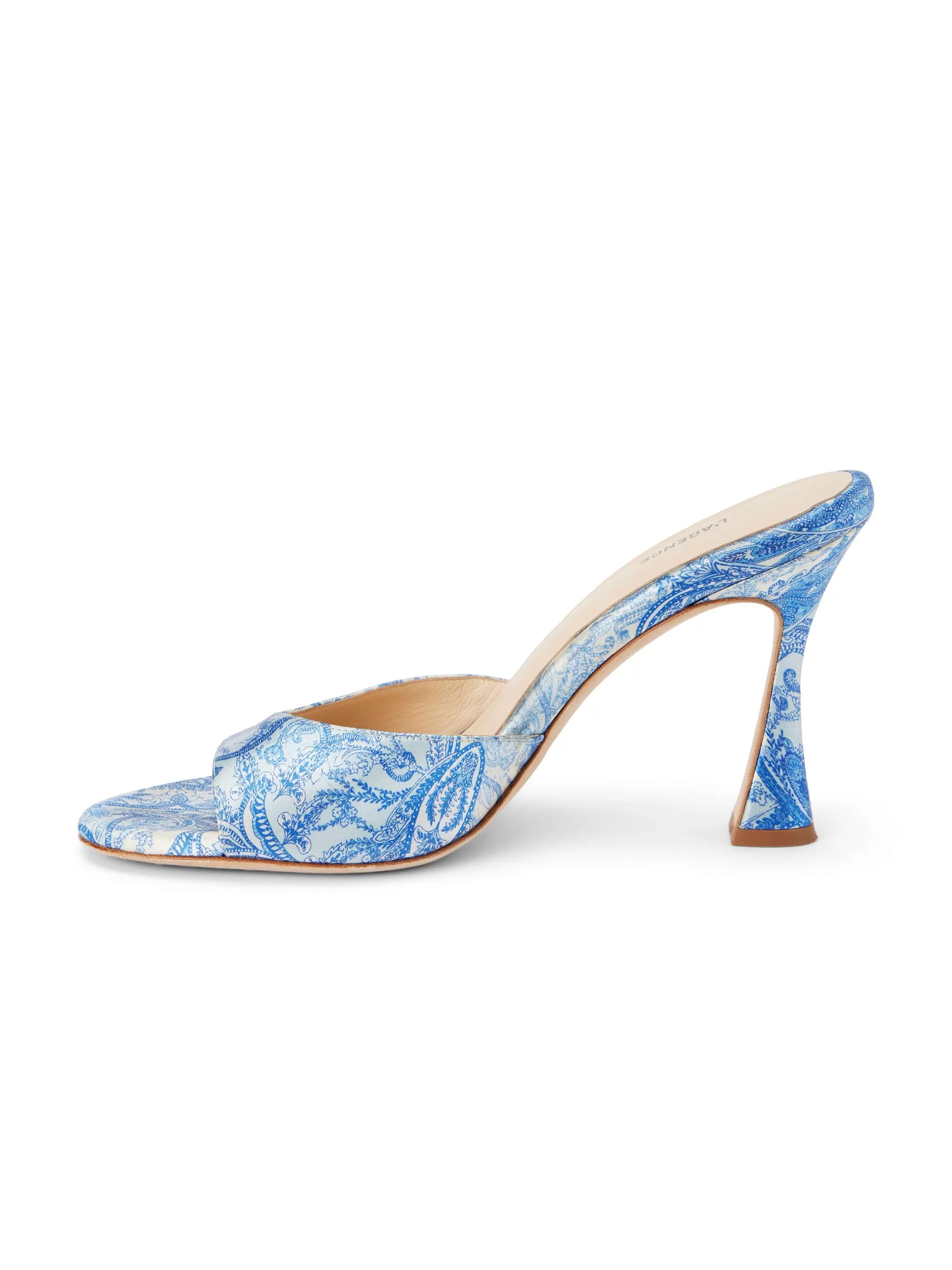 L'AGENCE Avery Satijnen Peeptoe-Muiltje Blauw Ivoor Paisley Satijn New