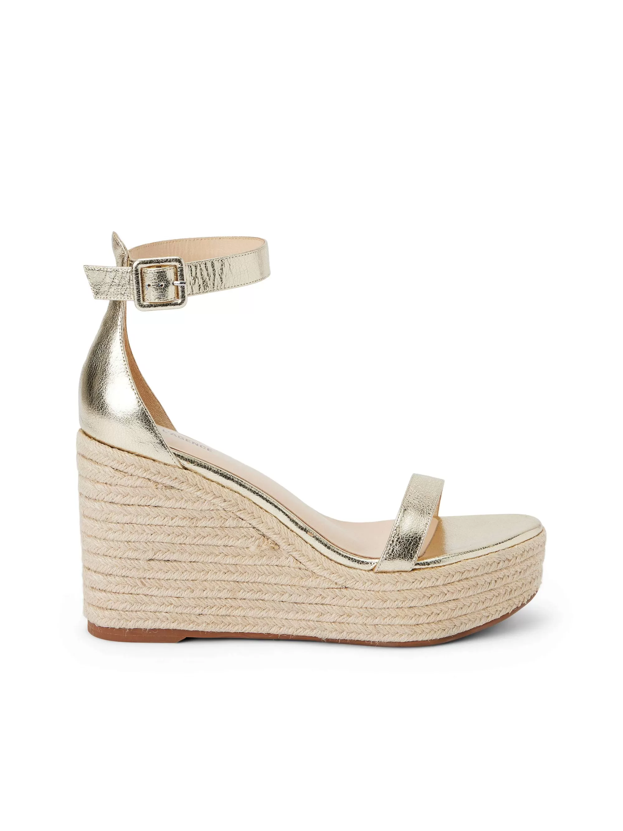 L'AGENCE Avice Espadrille Met Sleehak Goud Metallic Leer Hot