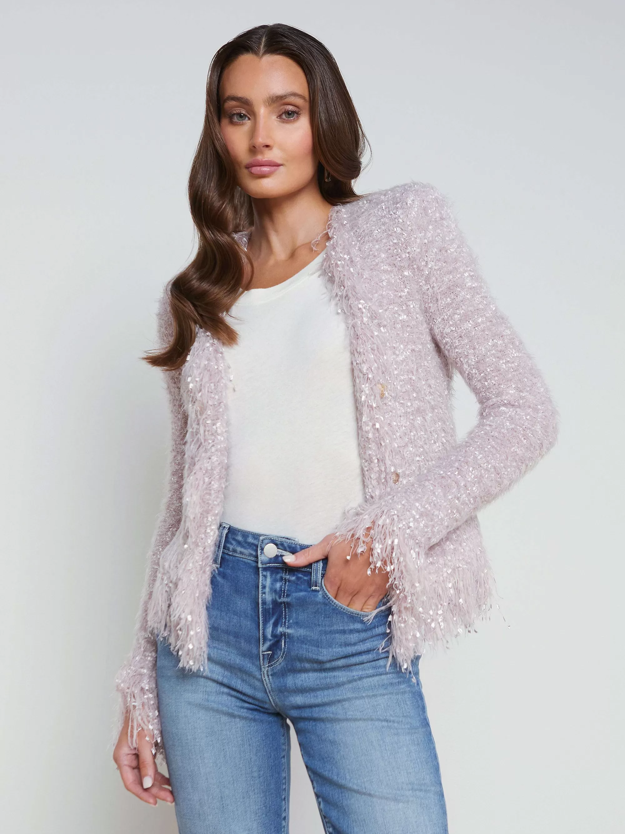 L'AGENCE Azuurblauwe Vestblazer Met Franjes Stoffig Roze Online