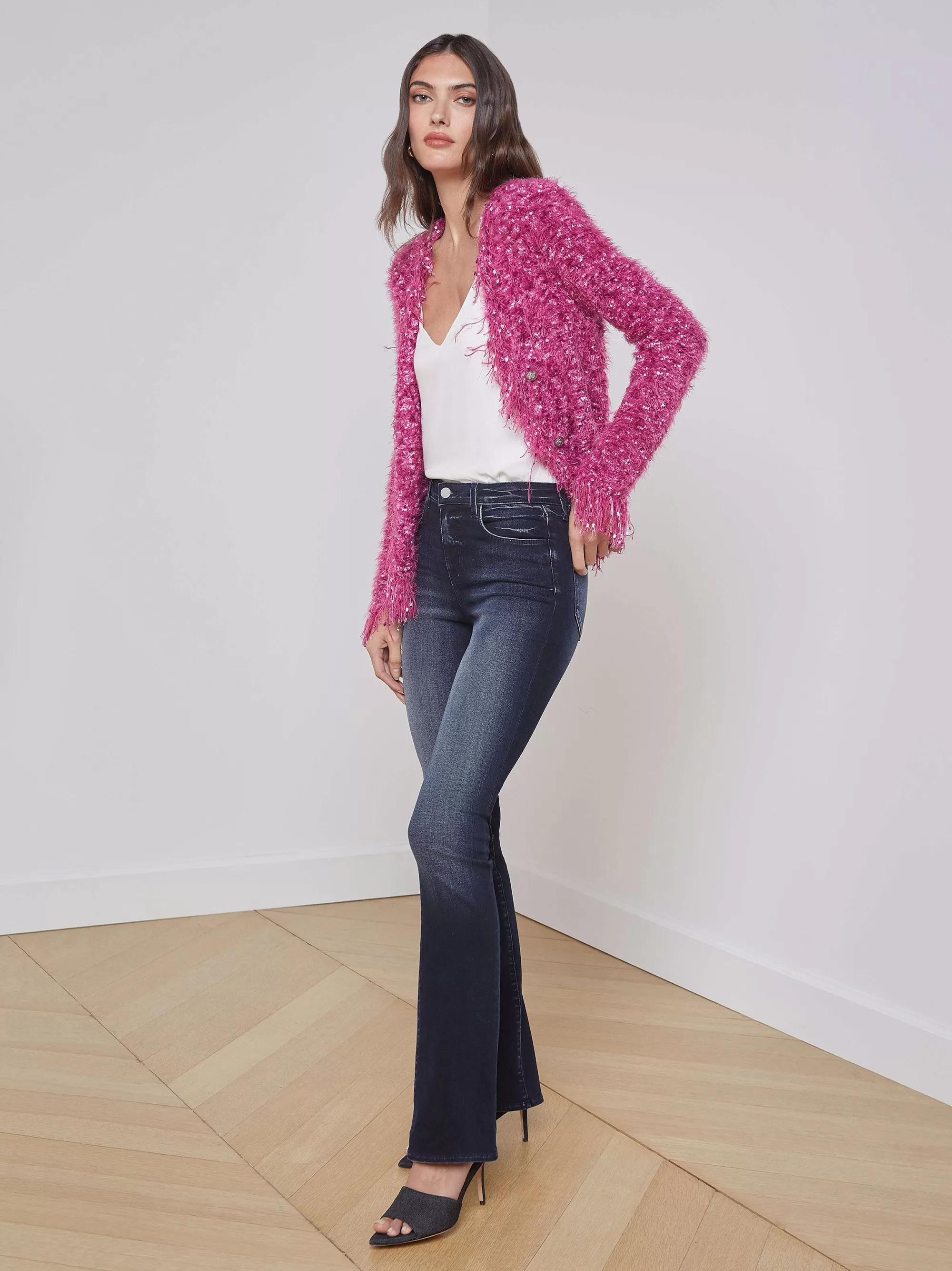 L'AGENCE Azuurblauwe Vestblazer Met Franjes Roze Sale