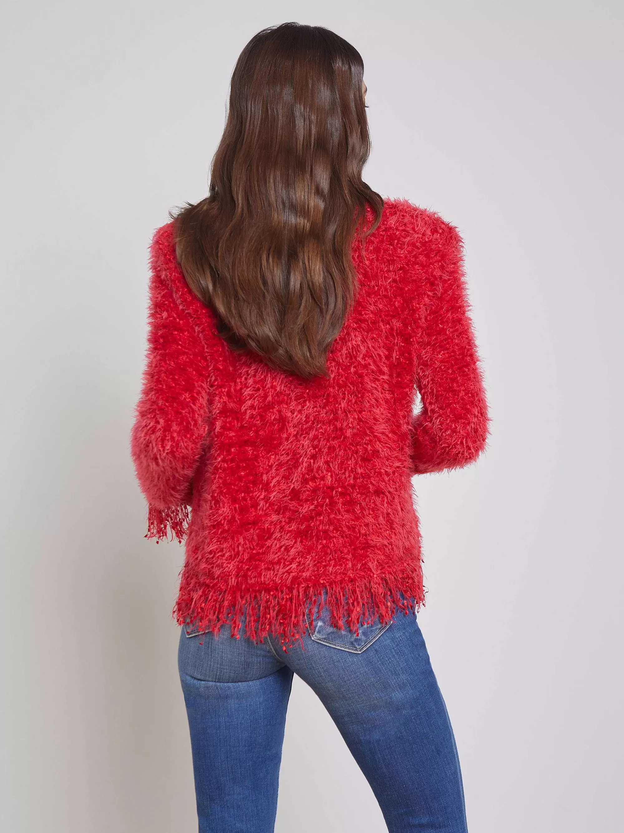 L'AGENCE Azuurblauwe Vestblazer Met Franjes Rood Hot