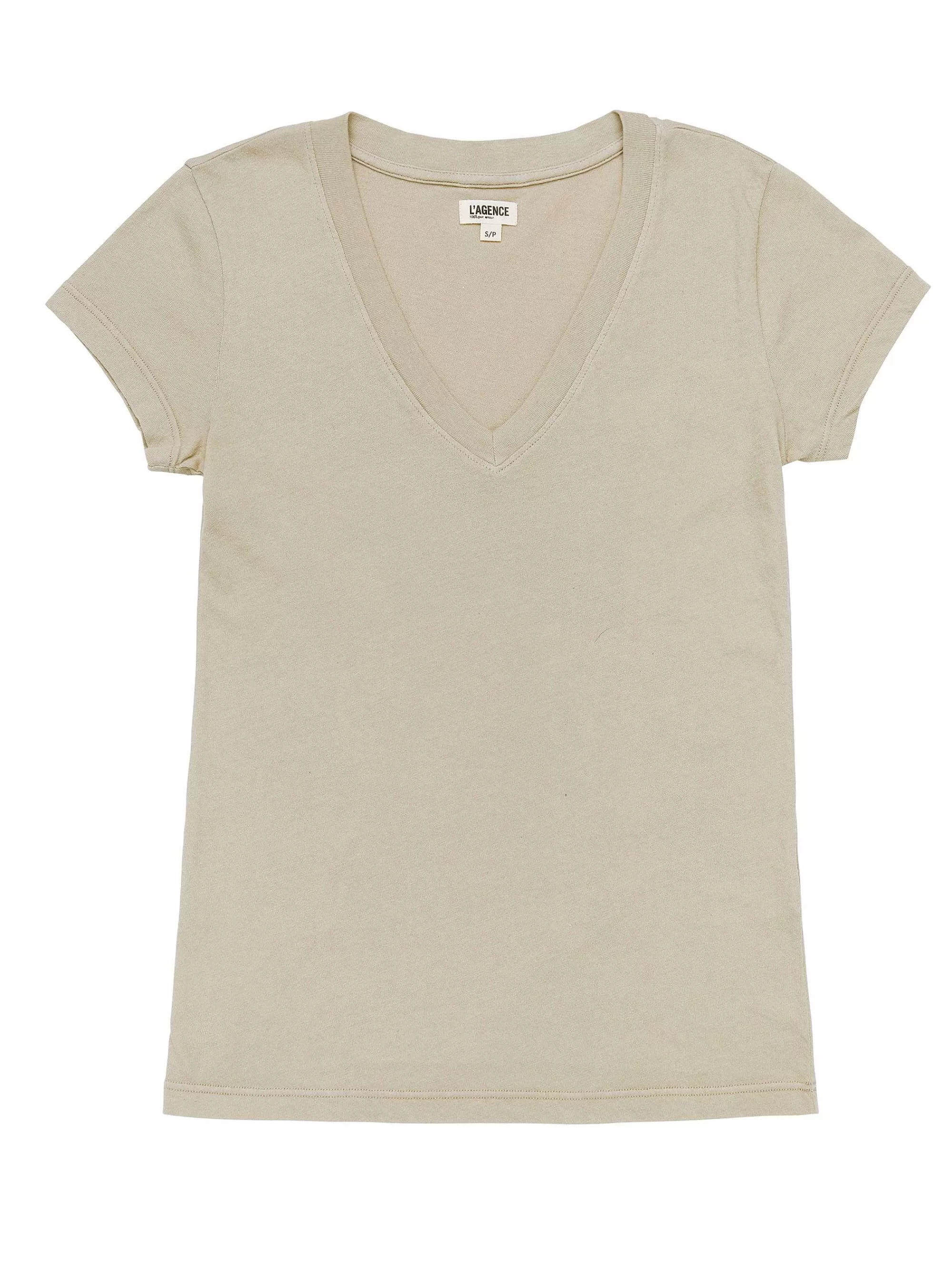 L'AGENCE Becca Katoenen T-Shirt Met V-Hals Biscuit Discount