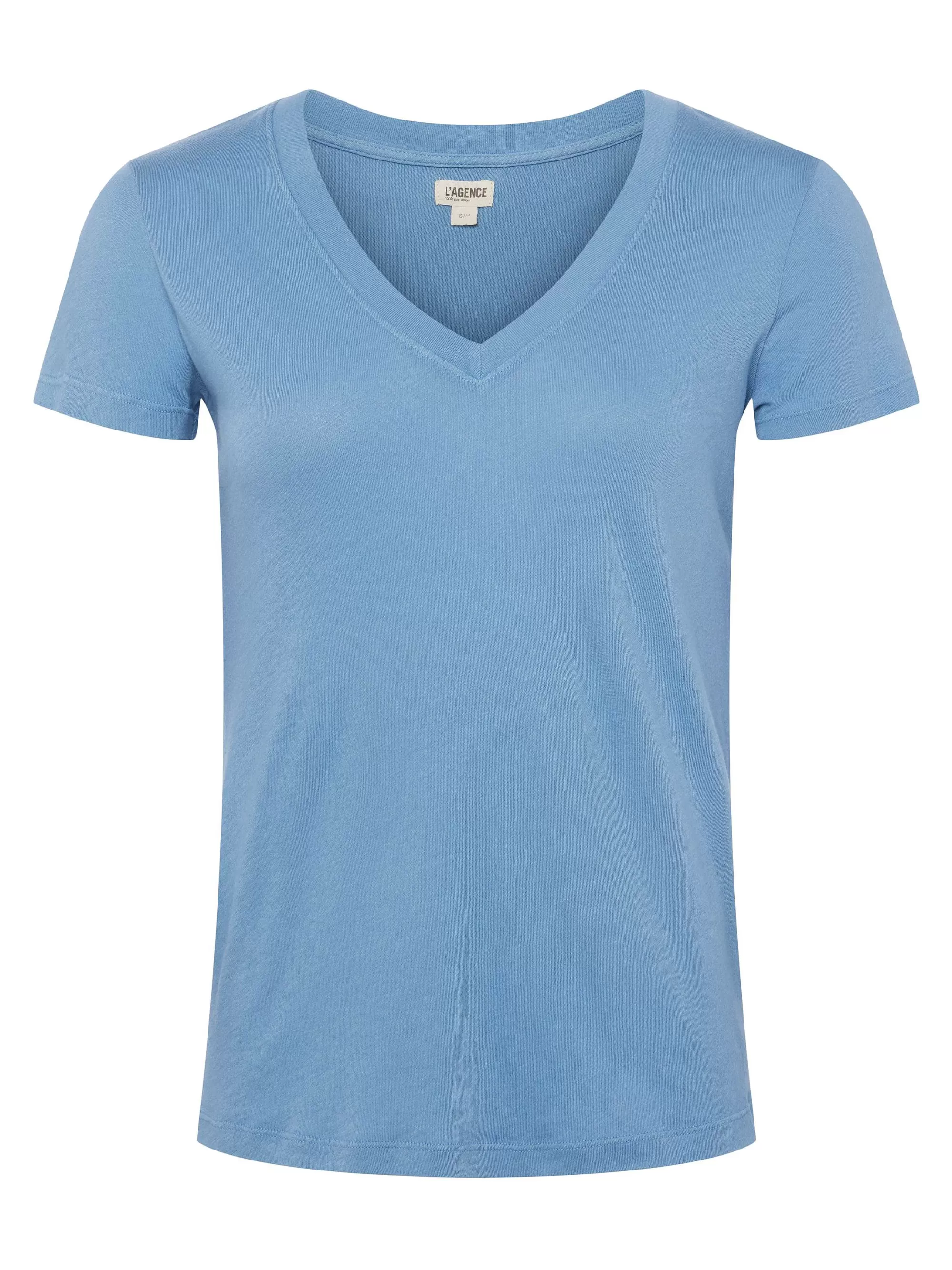 L'AGENCE Becca Katoenen T-Shirt Met V-Hals Blauwe Mist Shop