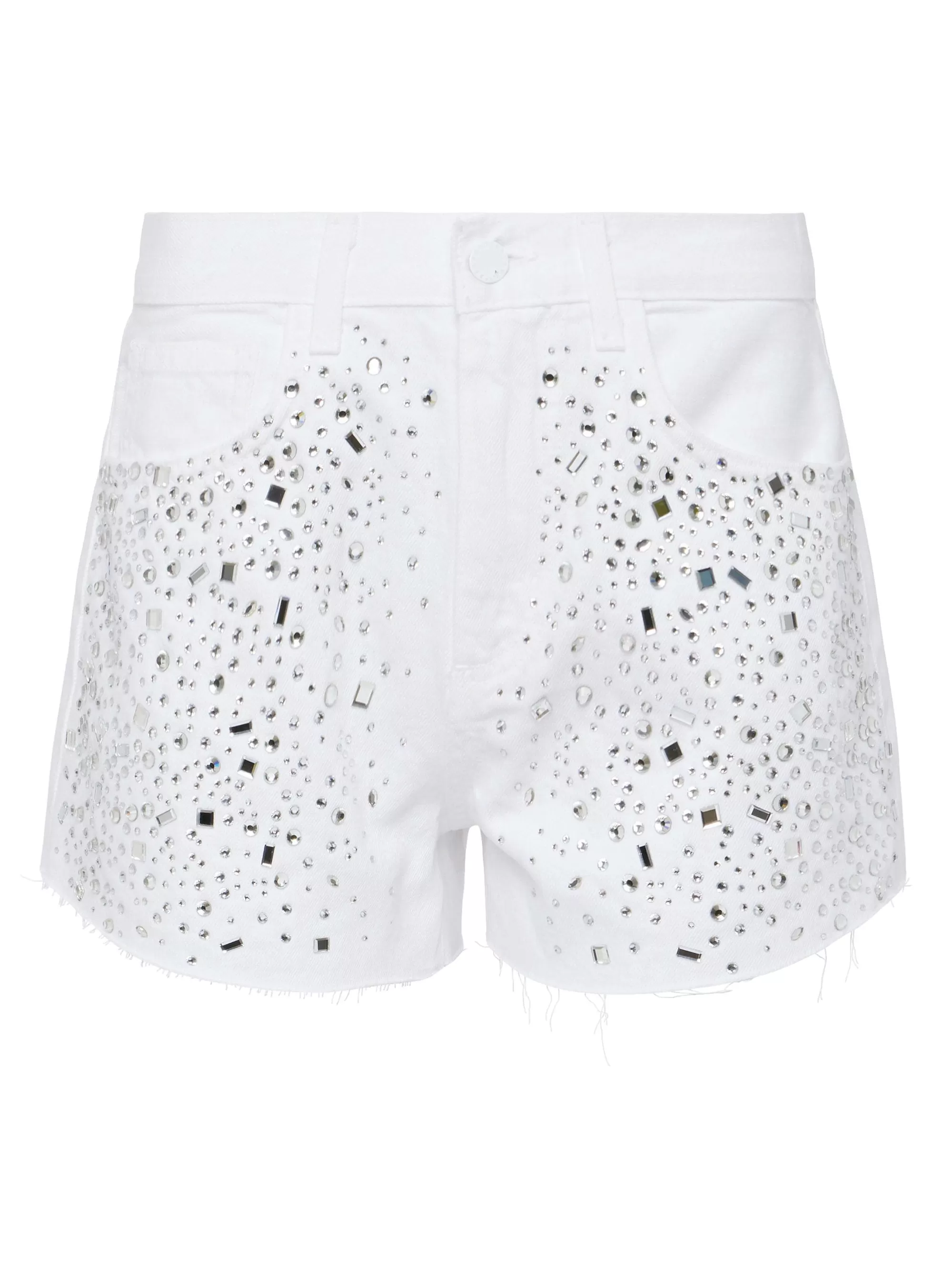 L'AGENCE Beck Denim Short Met Ruwe Zoom Kristal Blanc Clearance