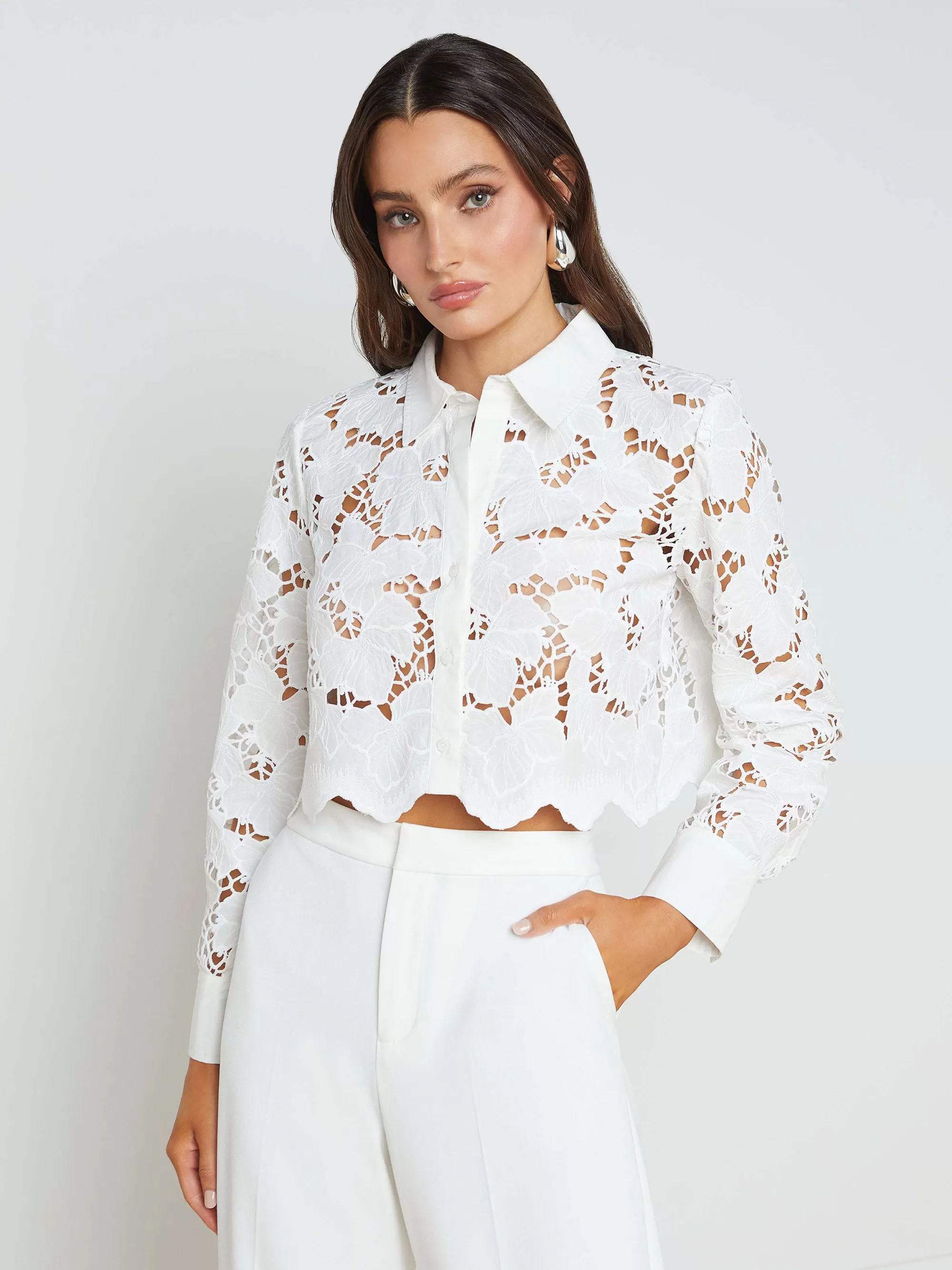 L'AGENCE Bijgesneden Blouse Van Seychelle-Kant Wit Flash Sale