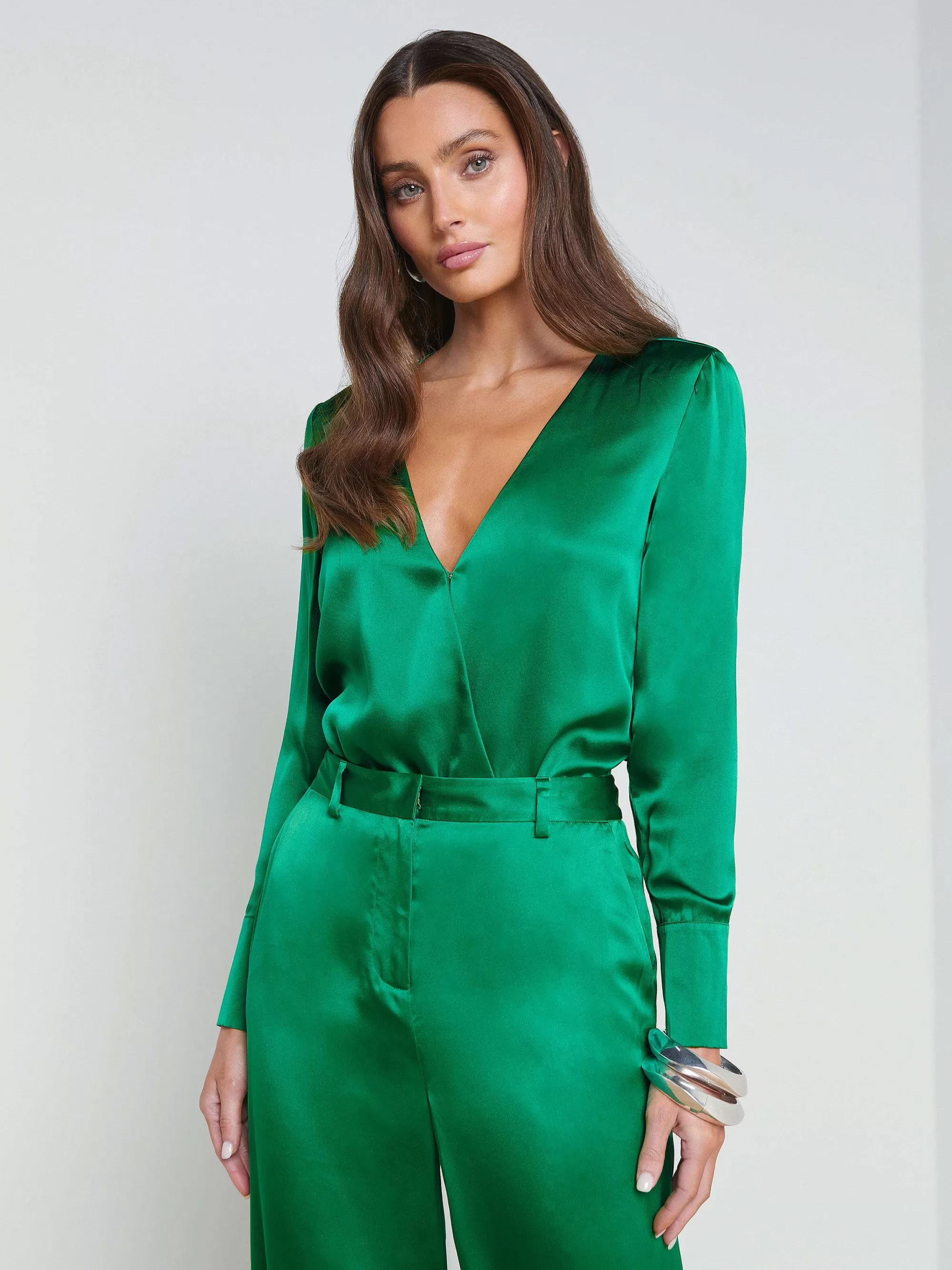 L'AGENCE Blaze Zijden Bodysuit Zee Groen Store