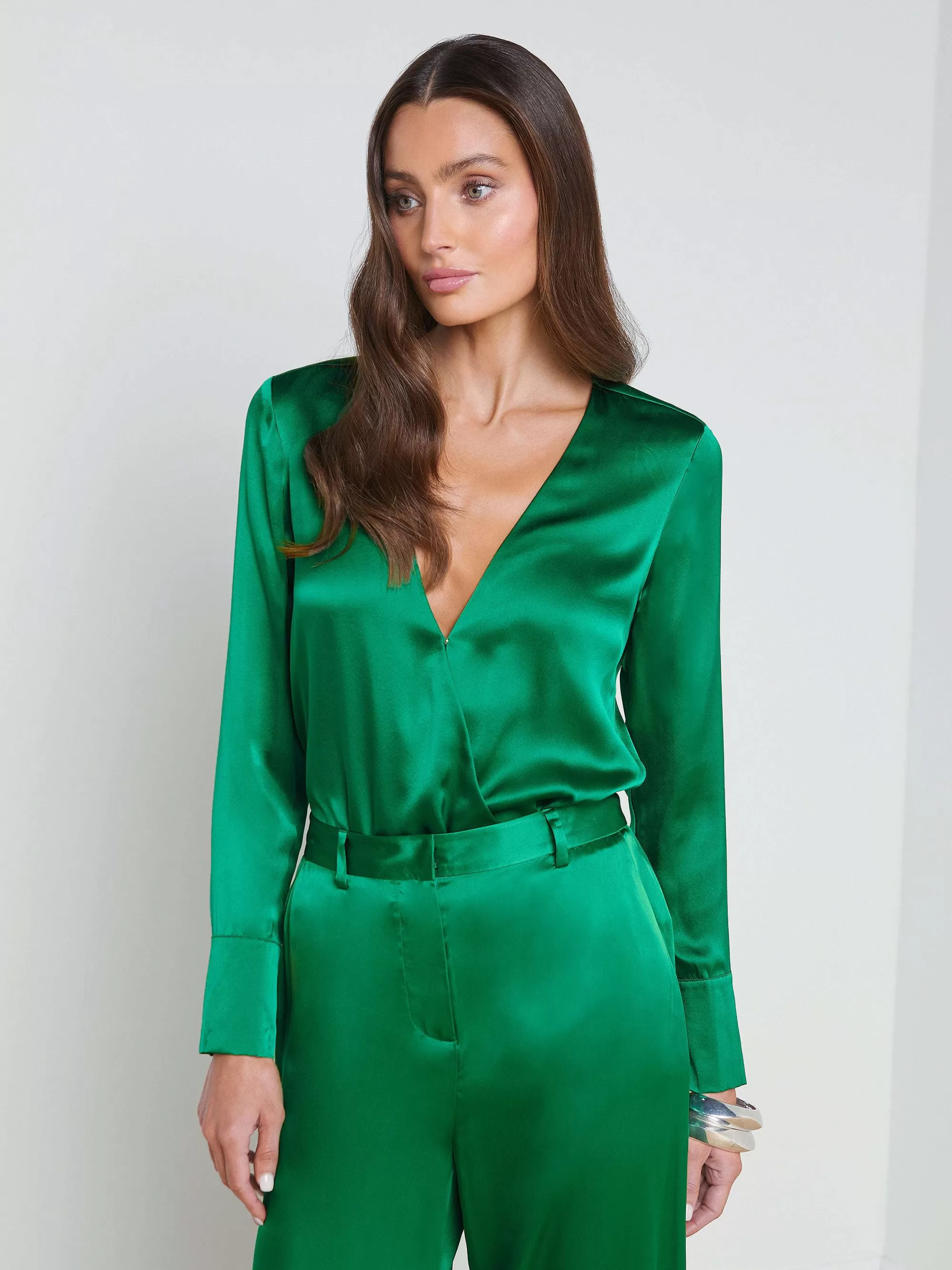 L'AGENCE Blaze Zijden Bodysuit Zee Groen Store