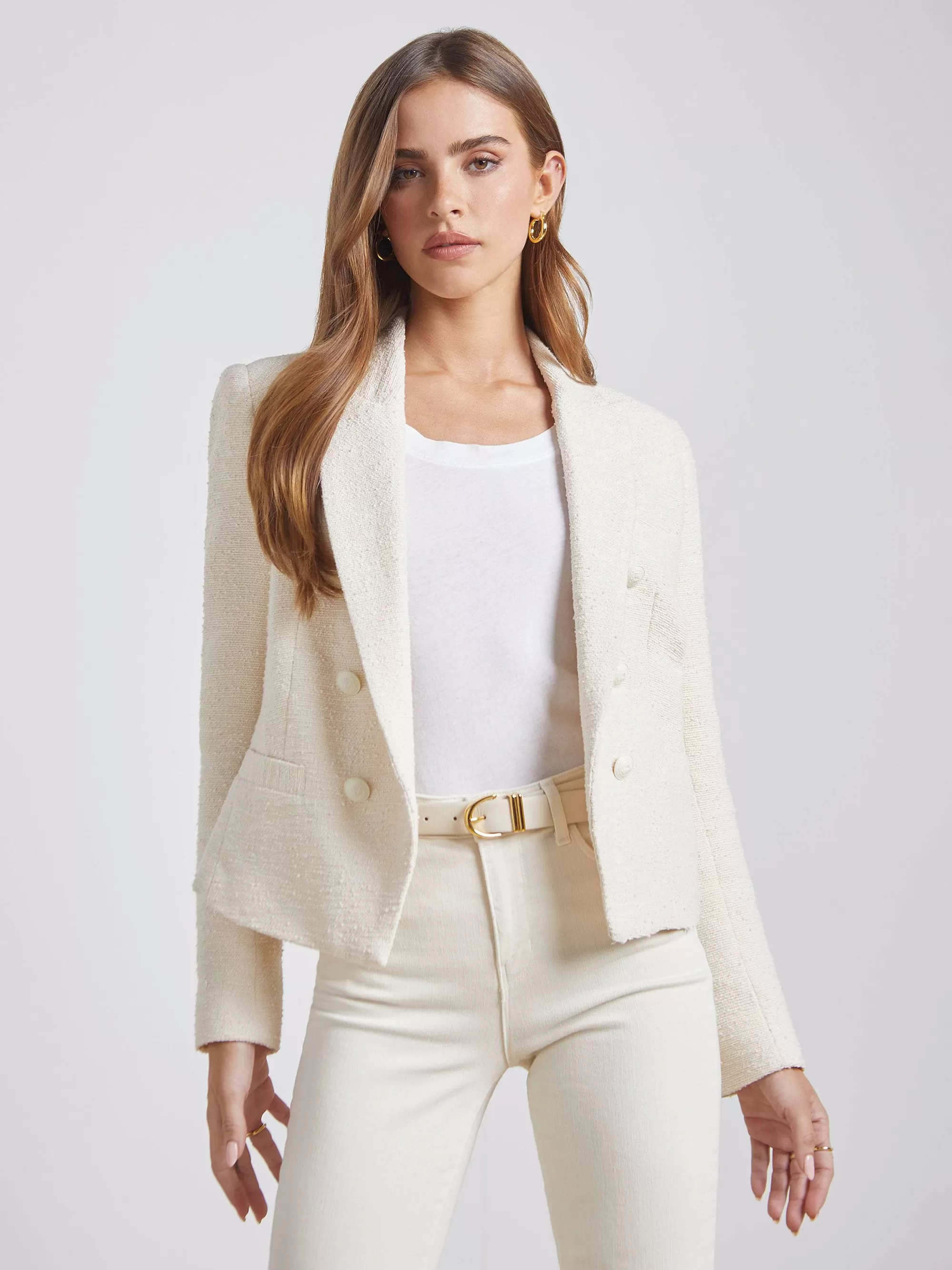 L'AGENCE Brooke Blazer Met Open Voorkant Ecru Online