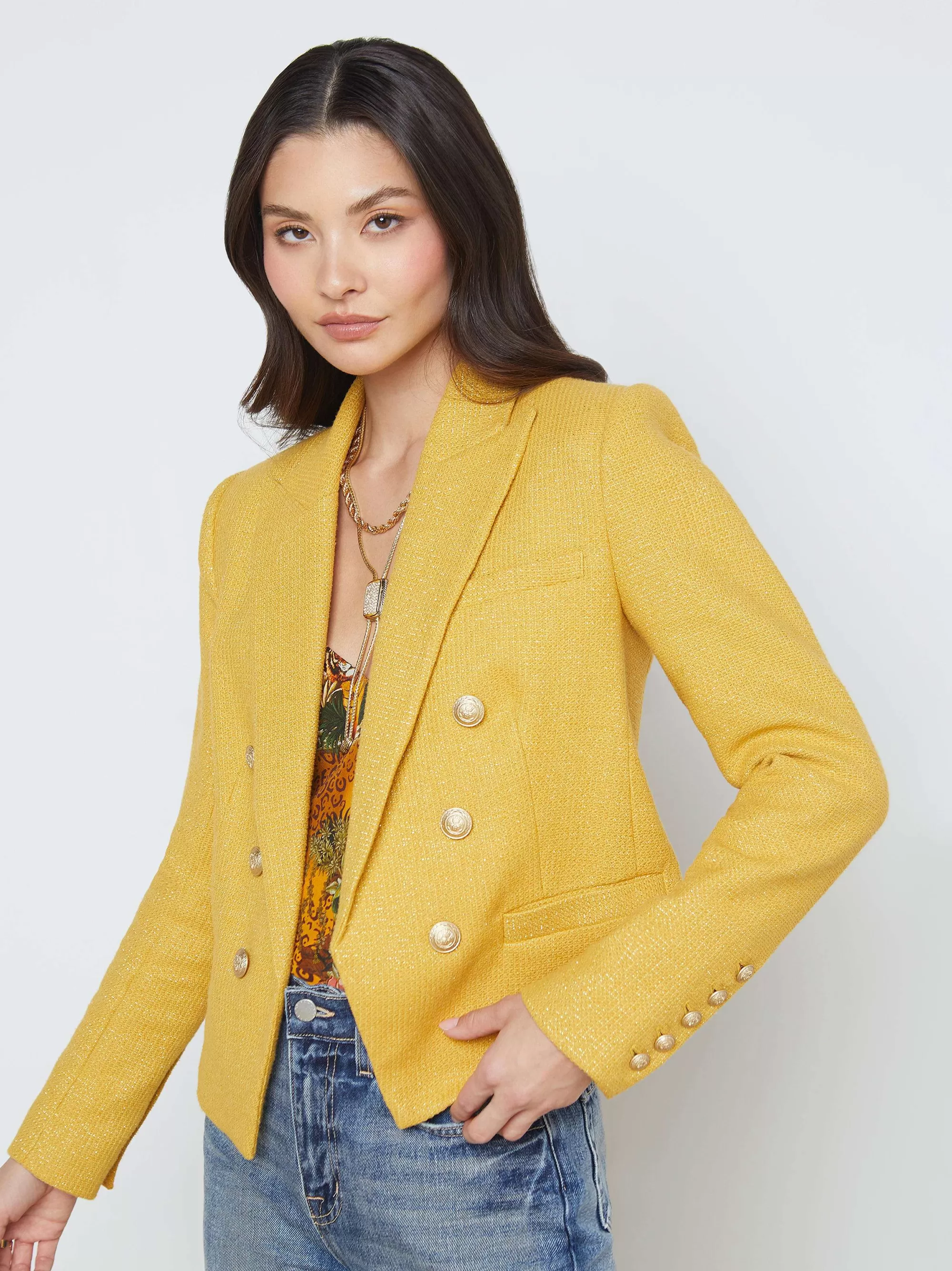 L'AGENCE Brooke Blazer Met Open Voorkant Citrien/Goud Clearance