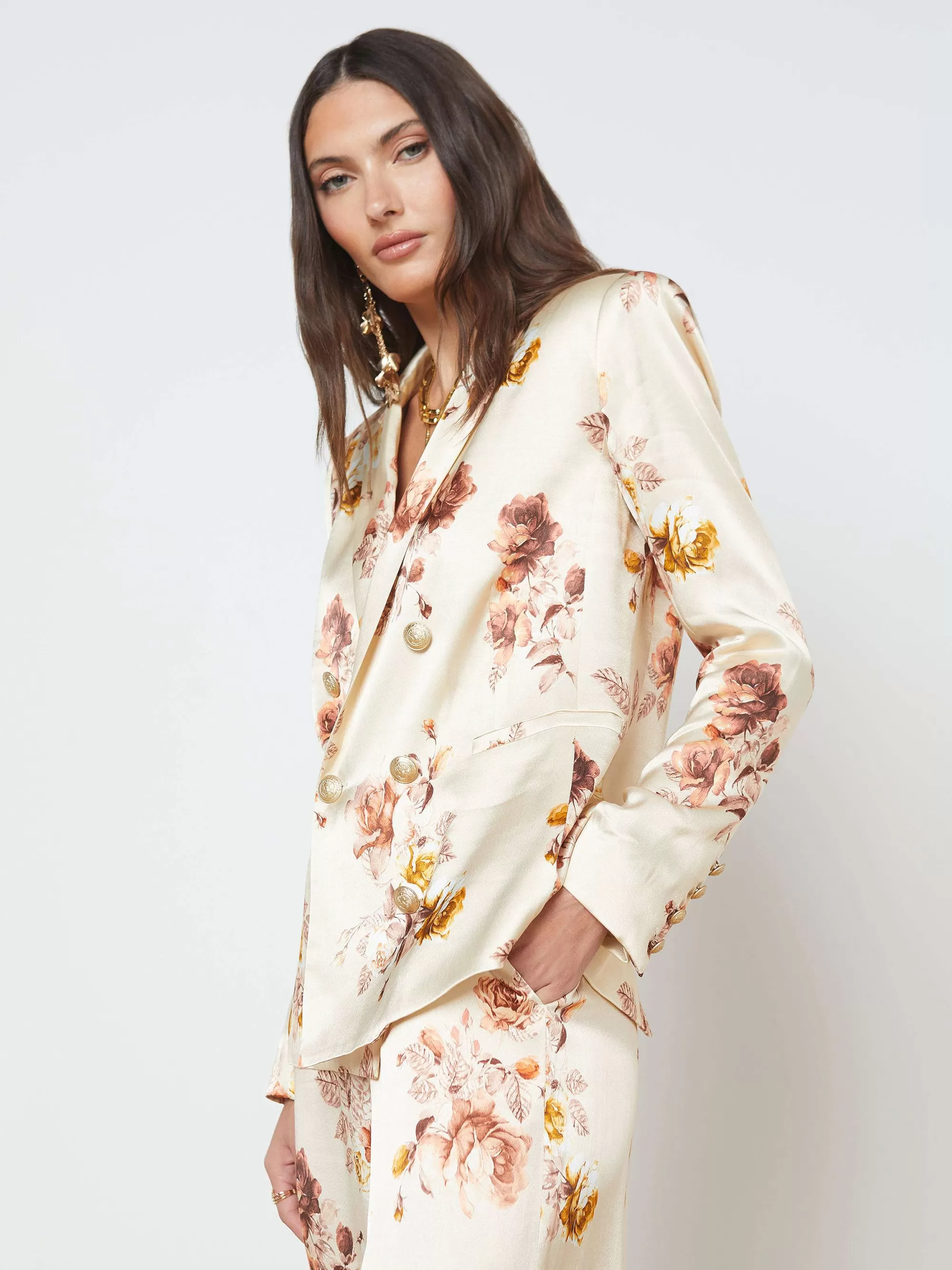 L'AGENCE Colin Blazer Buff Multi Tonaal Rose Bloemen Sale