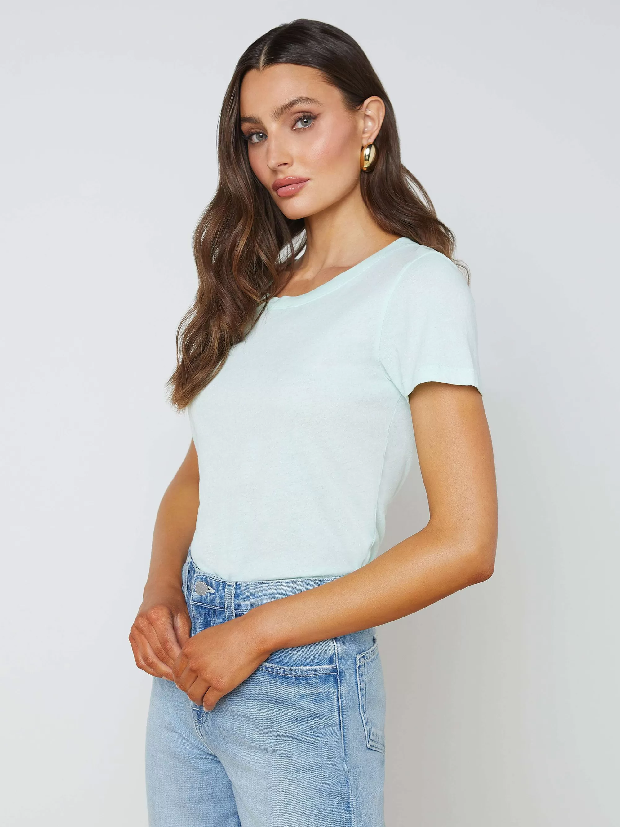 L'AGENCE Cory Katoenen T-Shirt Met Ronde Hals Honingdauw Cheap