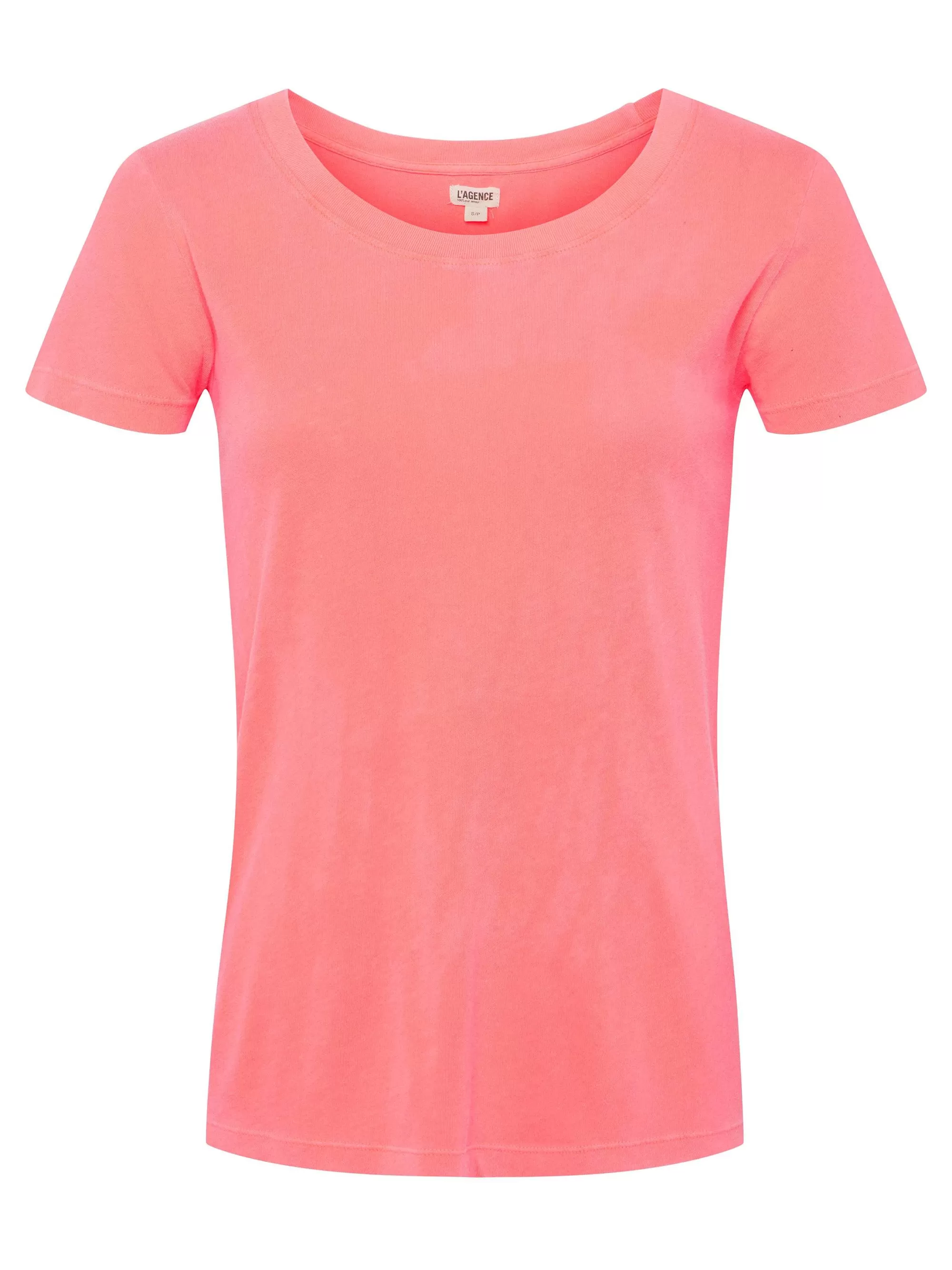 L'AGENCE Cory Katoenen T-Shirt Met Ronde Hals Neon Koraal Fashion