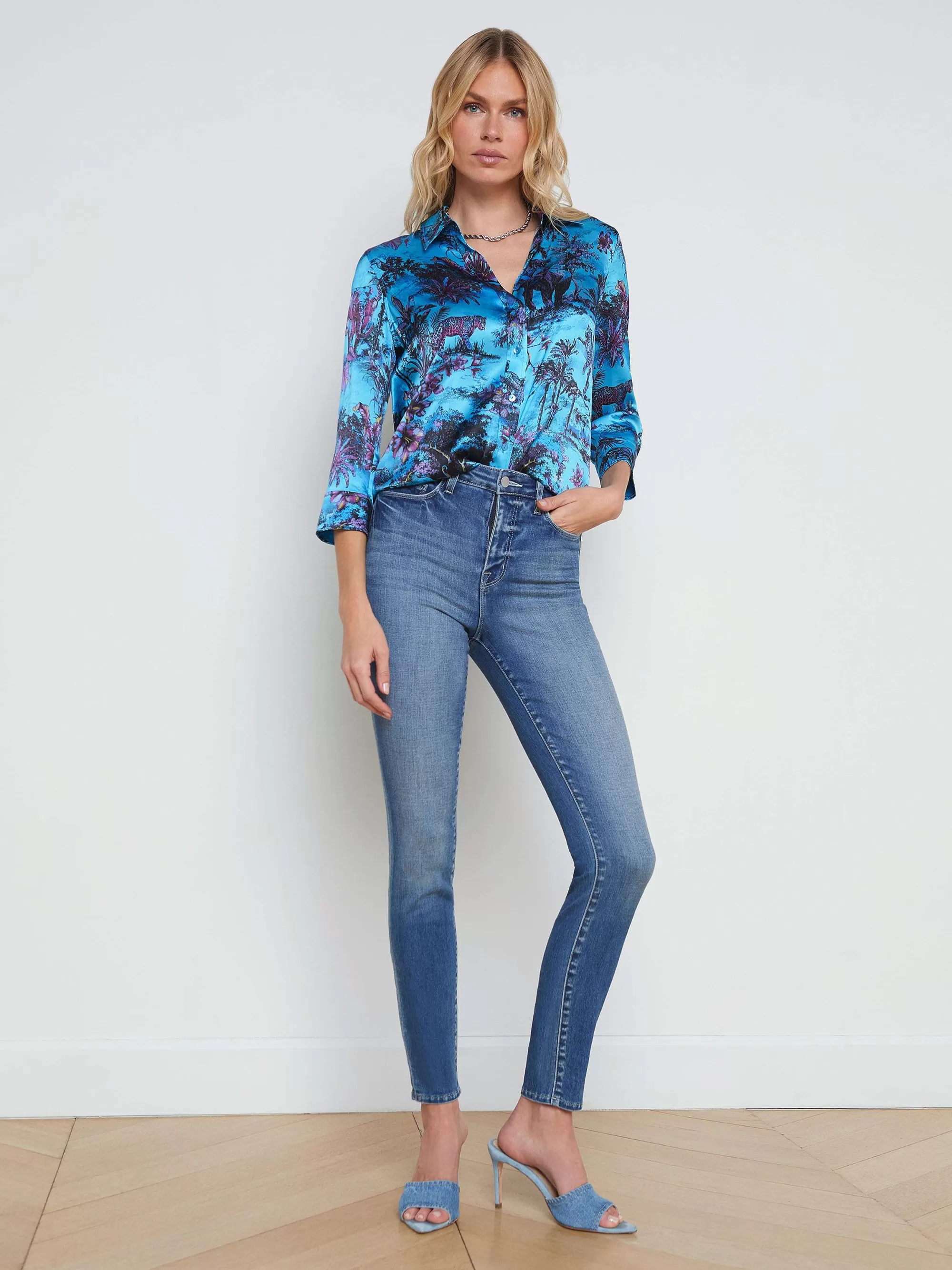 L'AGENCE Dani Zijden Blouse Blauwe Multi Jungle Toile Sale