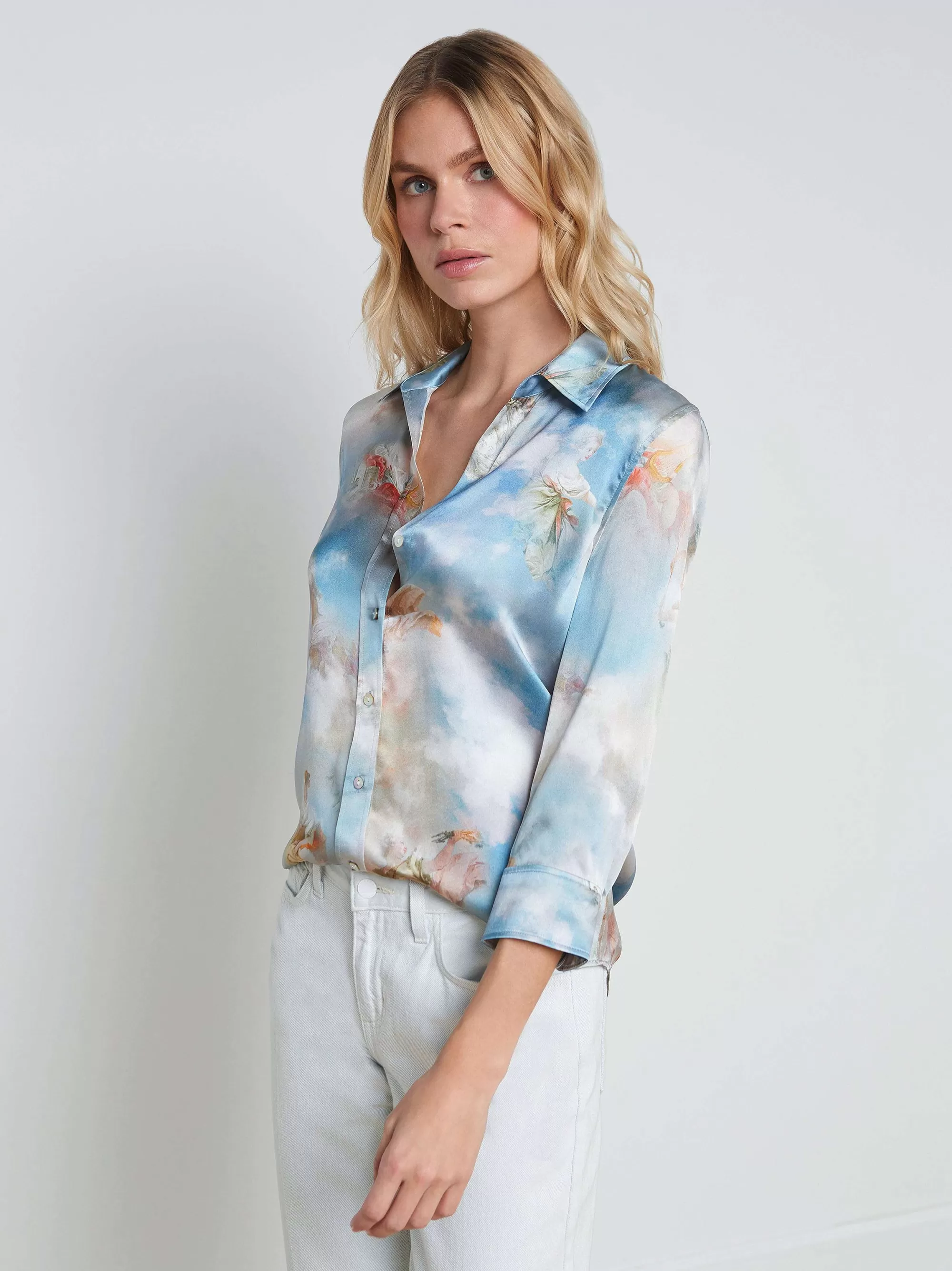 L'AGENCE Dani Zijden Blouse Lichtblauw Multi-Renaissance Cheap