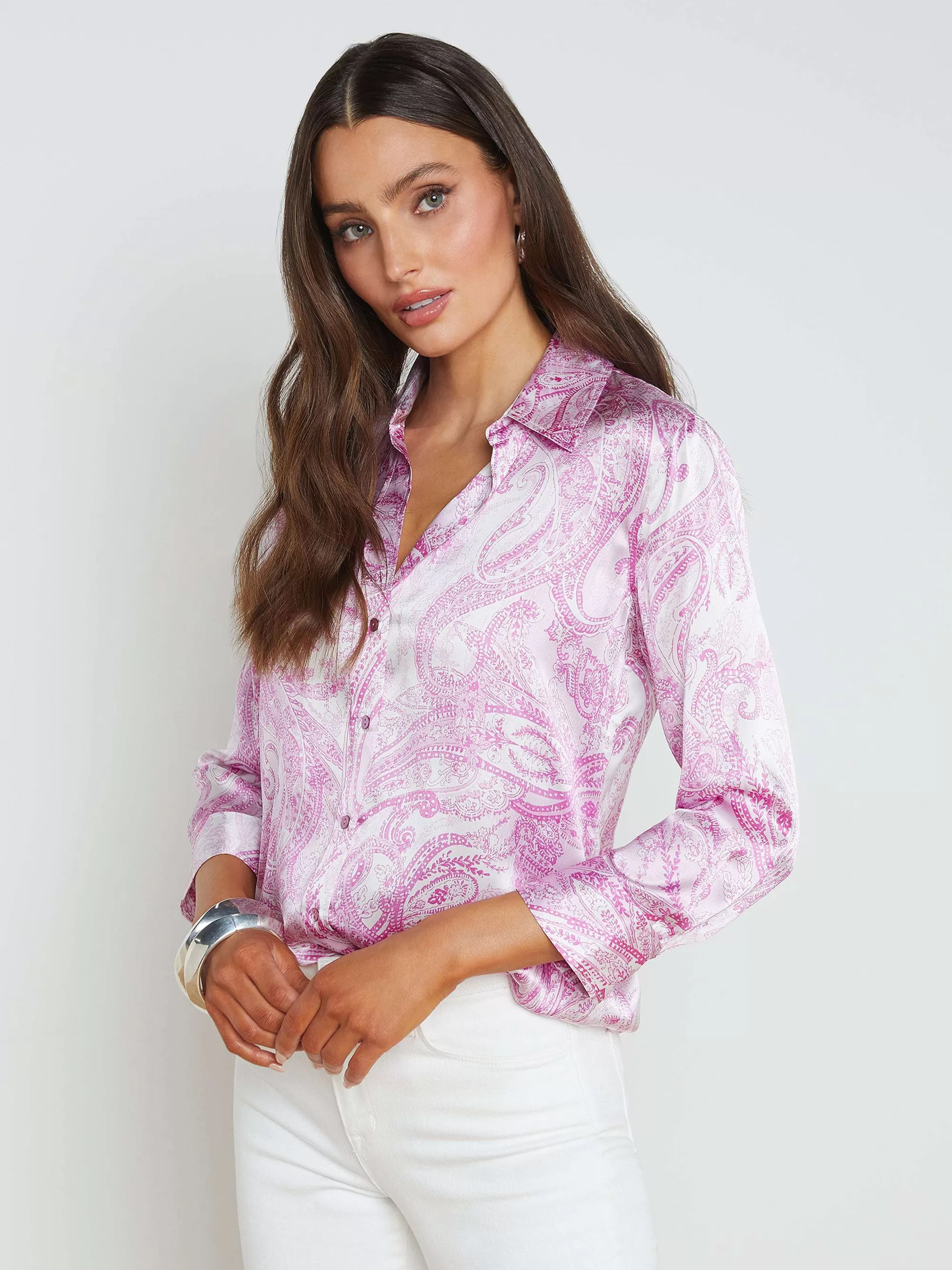 L'AGENCE Dani Zijden Blouse Lila Sneeuw/Versierd Paisley Shop