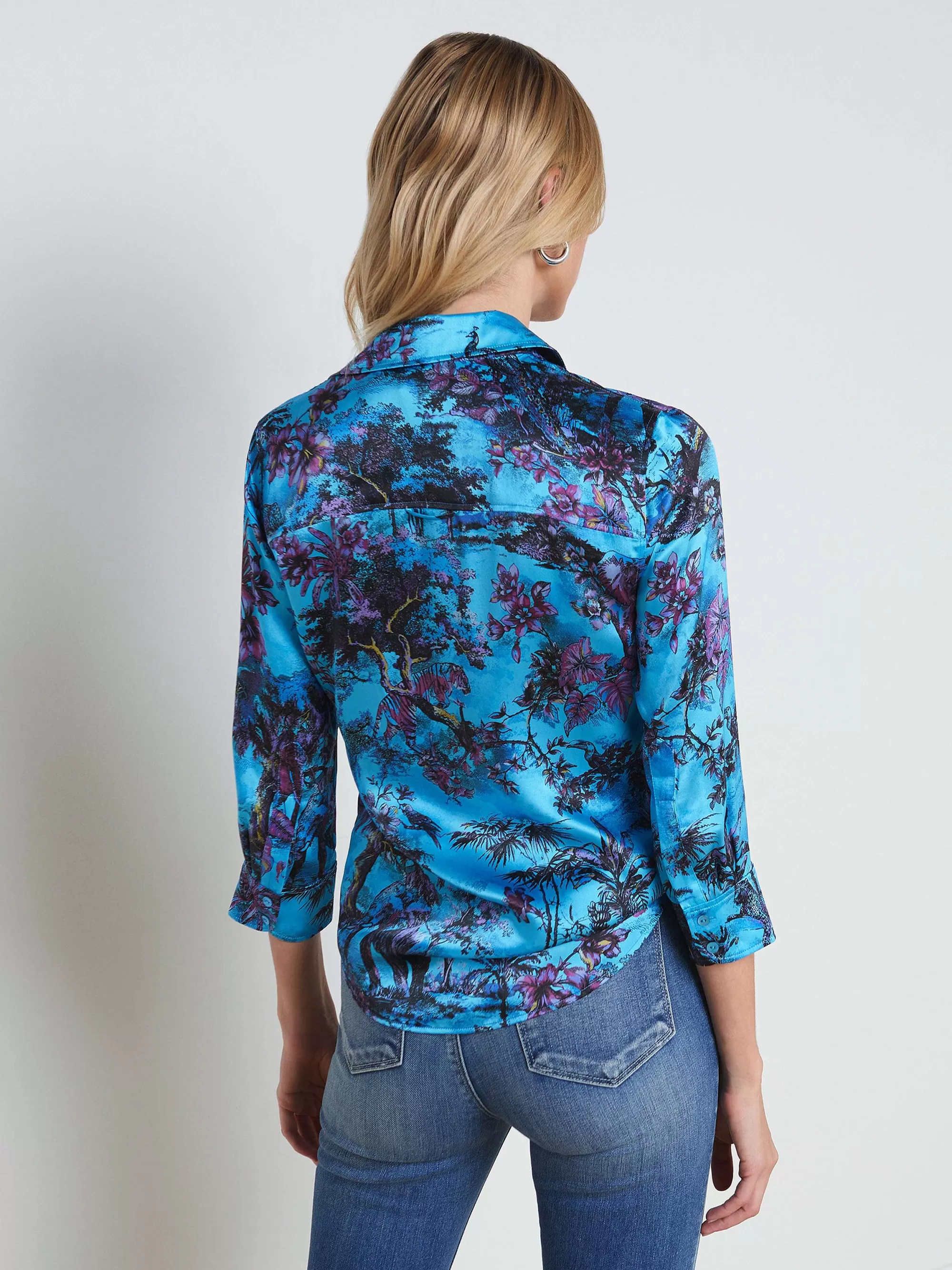 L'AGENCE Dani Zijden Blouse Blauwe Multi Jungle Toile Sale