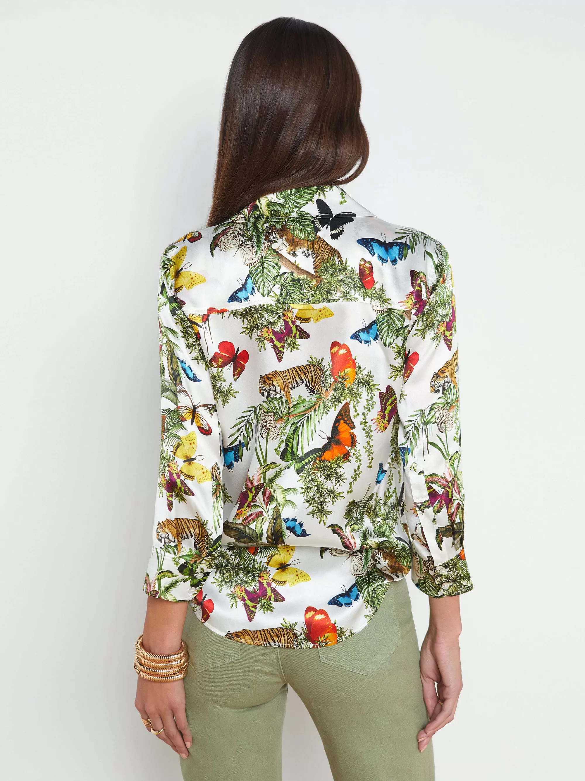 L'AGENCE Dani Zijden Blouse Witte Multi Vlinder Tijger Jungle Cheap