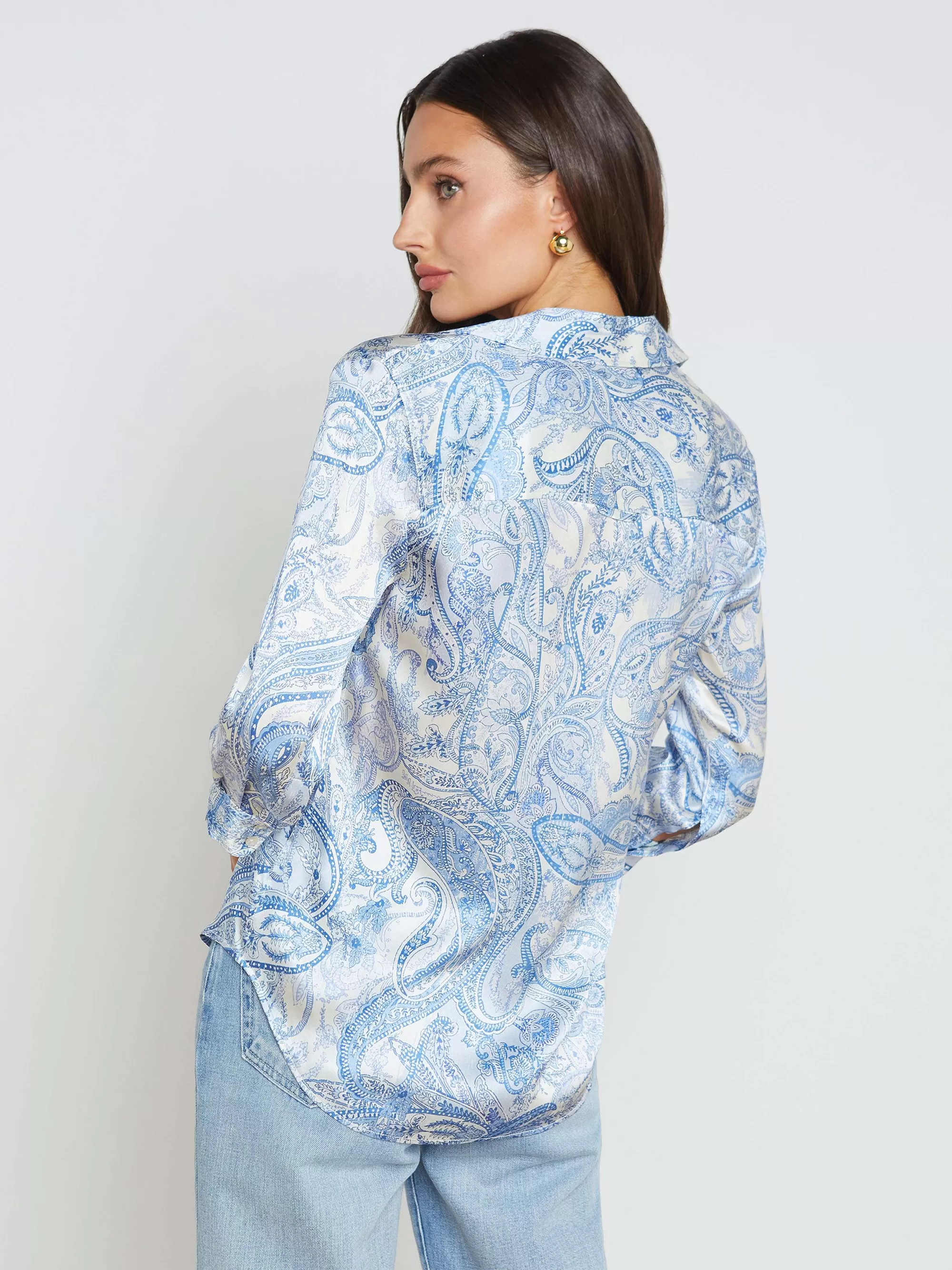 L'AGENCE Dani Zijden Blouse Ivoor/Blauw Versierde Paisley Hot