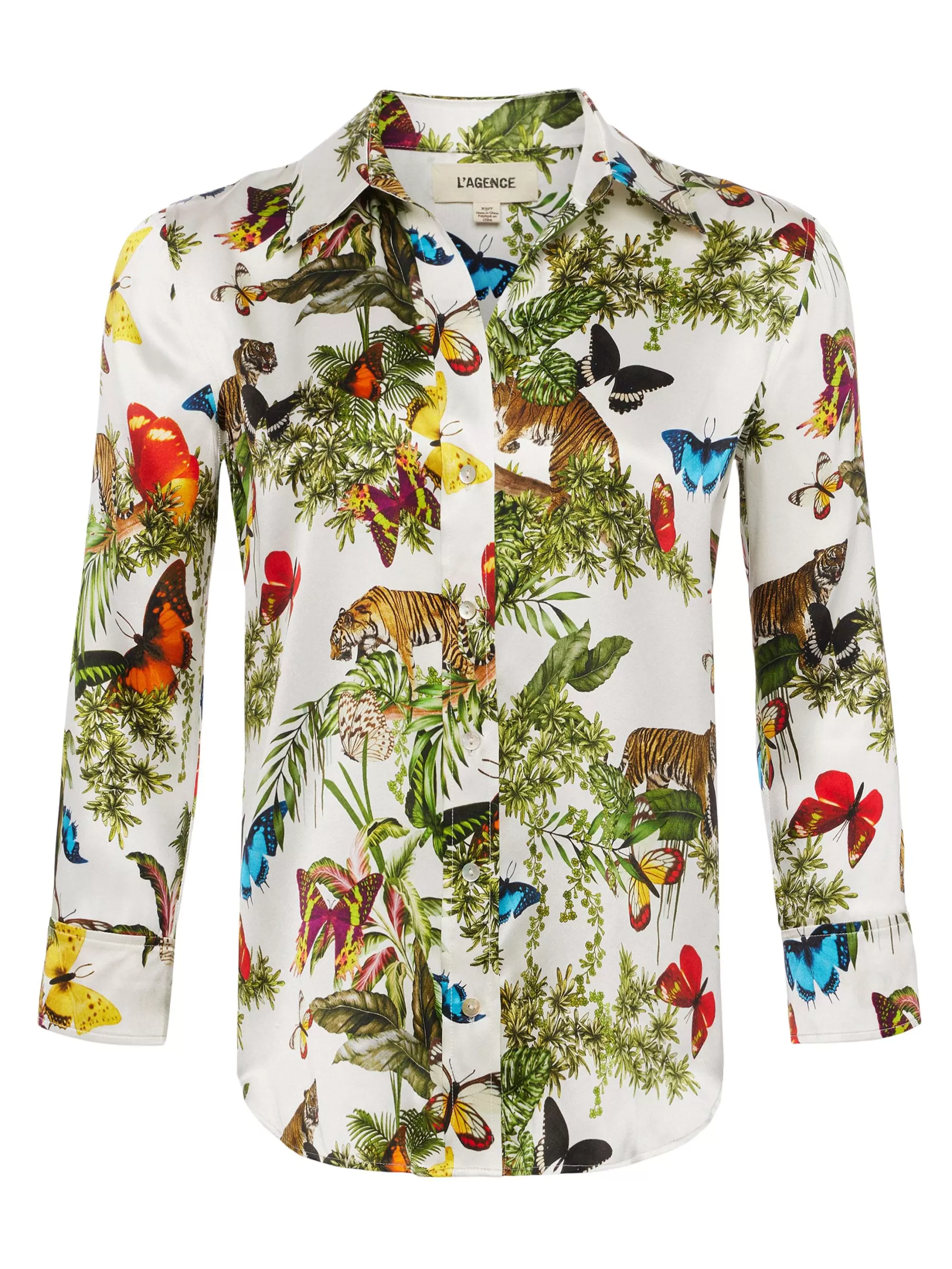 L'AGENCE Dani Zijden Blouse Witte Multi Vlinder Tijger Jungle Cheap