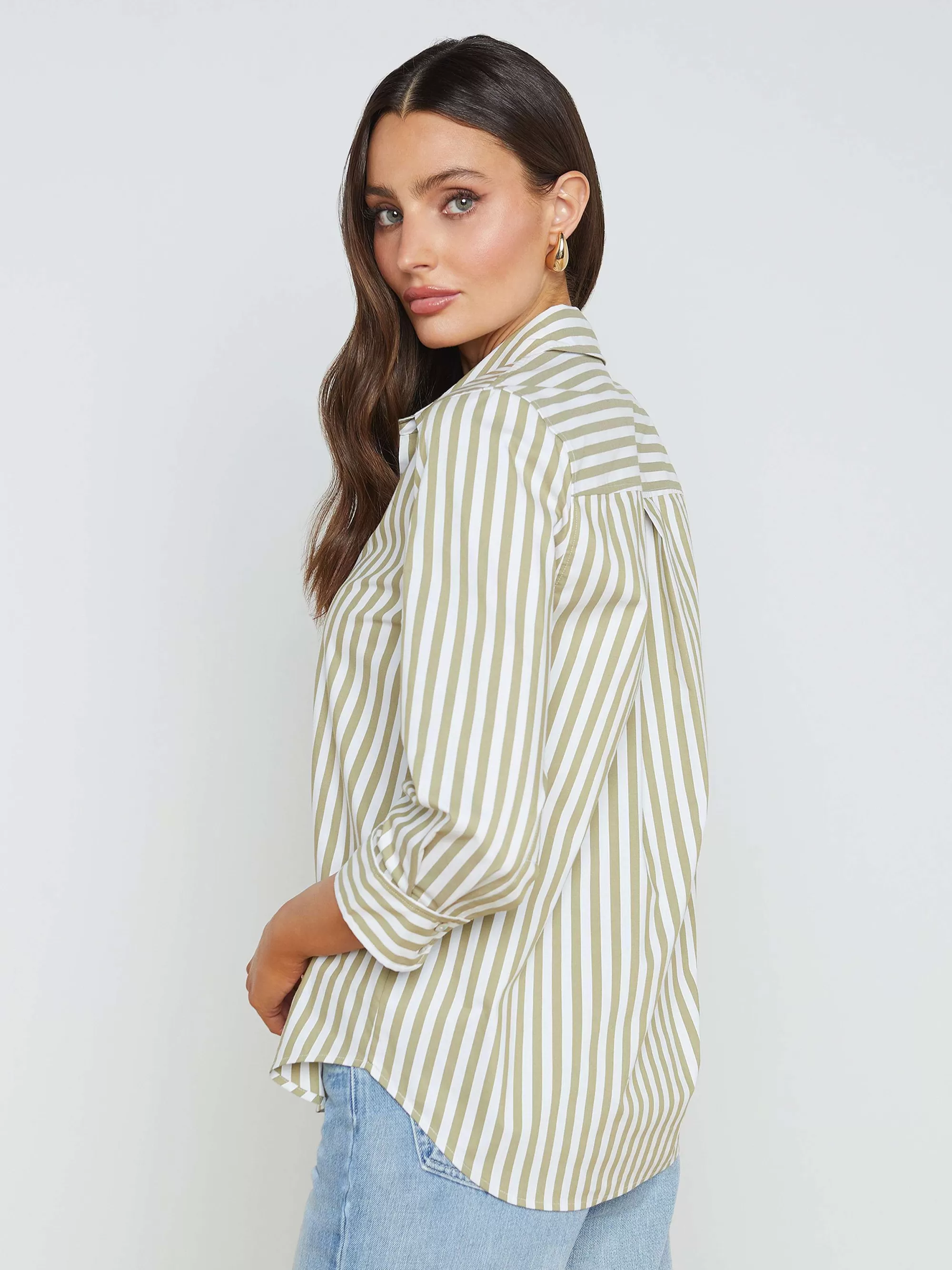 L'AGENCE Daniella Blouse Van Katoenmix Gedroogd Kruid/Witte Streep Cheap