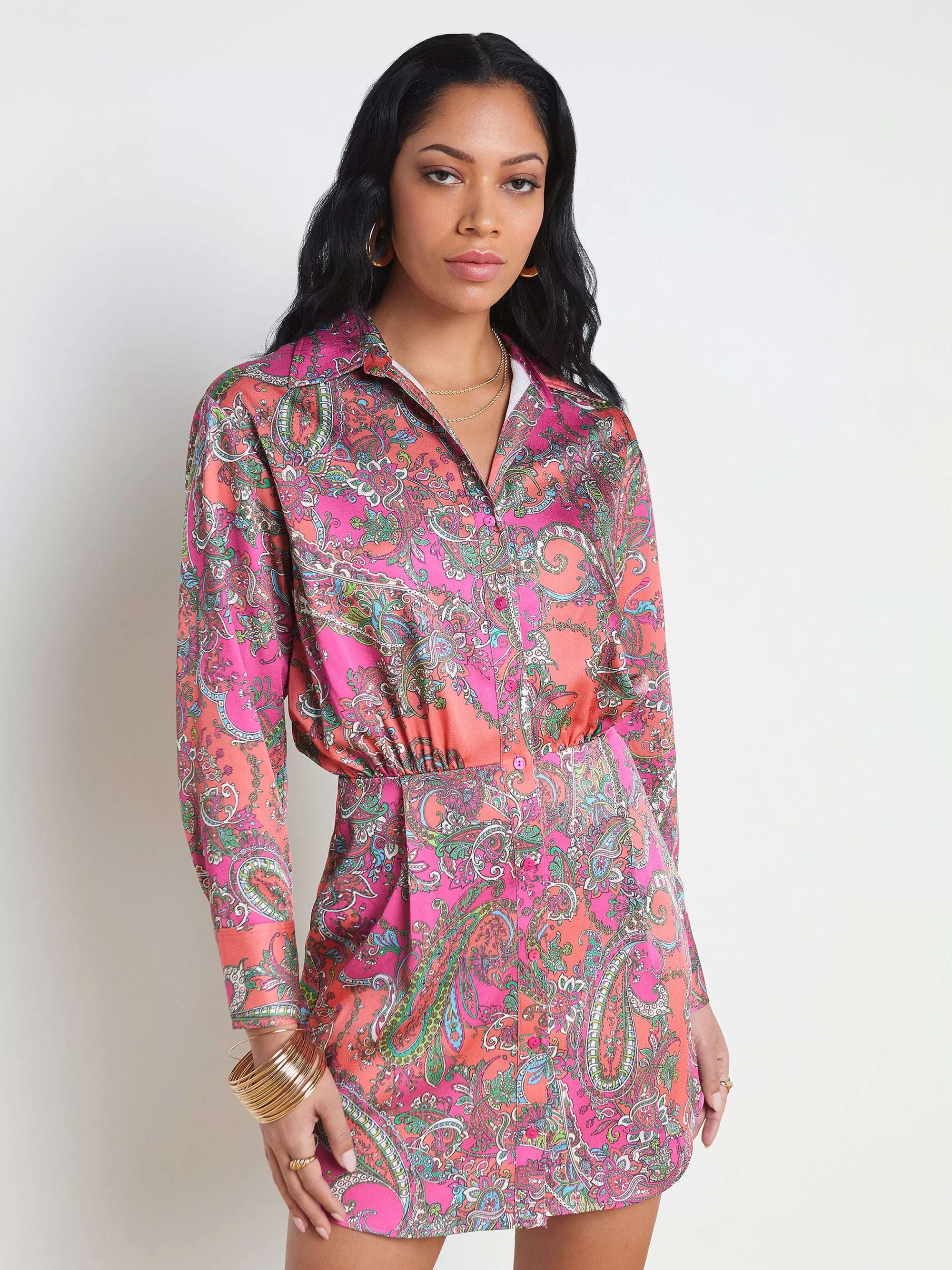 L'AGENCE Demetria Mini-Shirtjurk Rhodamine Multi Bright Pop Paisley Discount