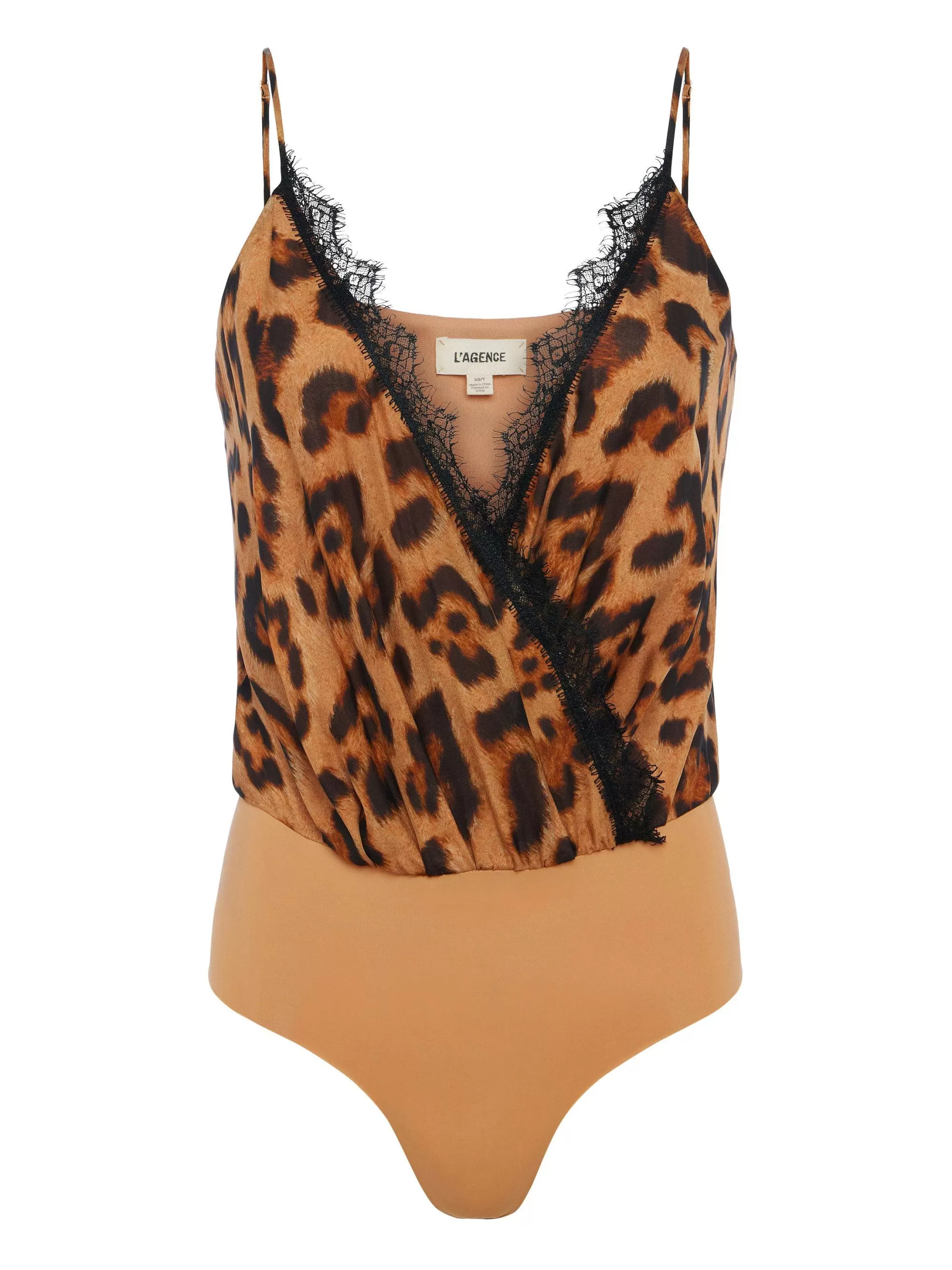 L'AGENCE Jaxon Zijden Bodysuit Met Kanten Rand Bruin Multi Sahara Luipaard Cheap