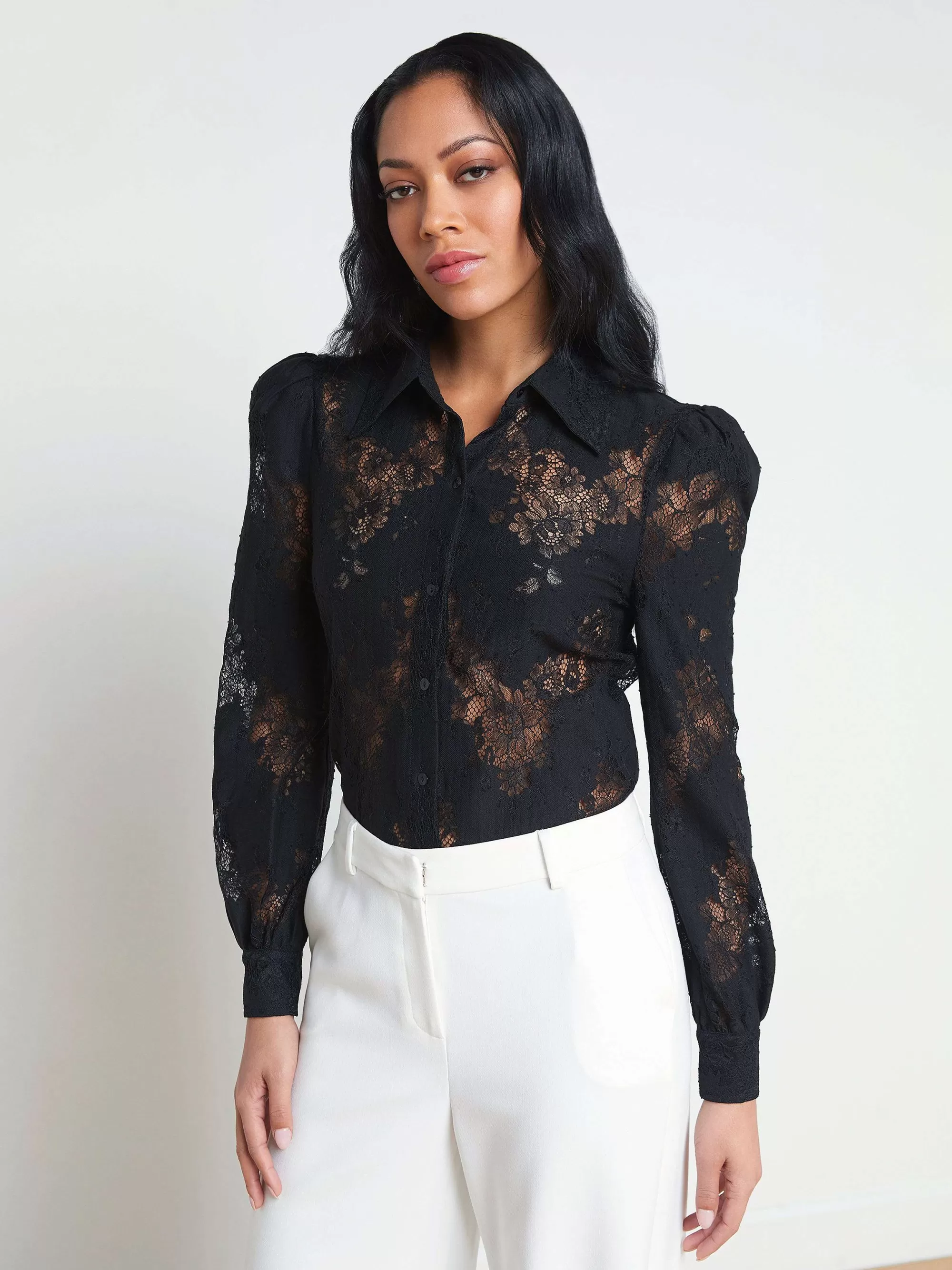 L'AGENCE Jenica Kanten Blouse Zwart Shop