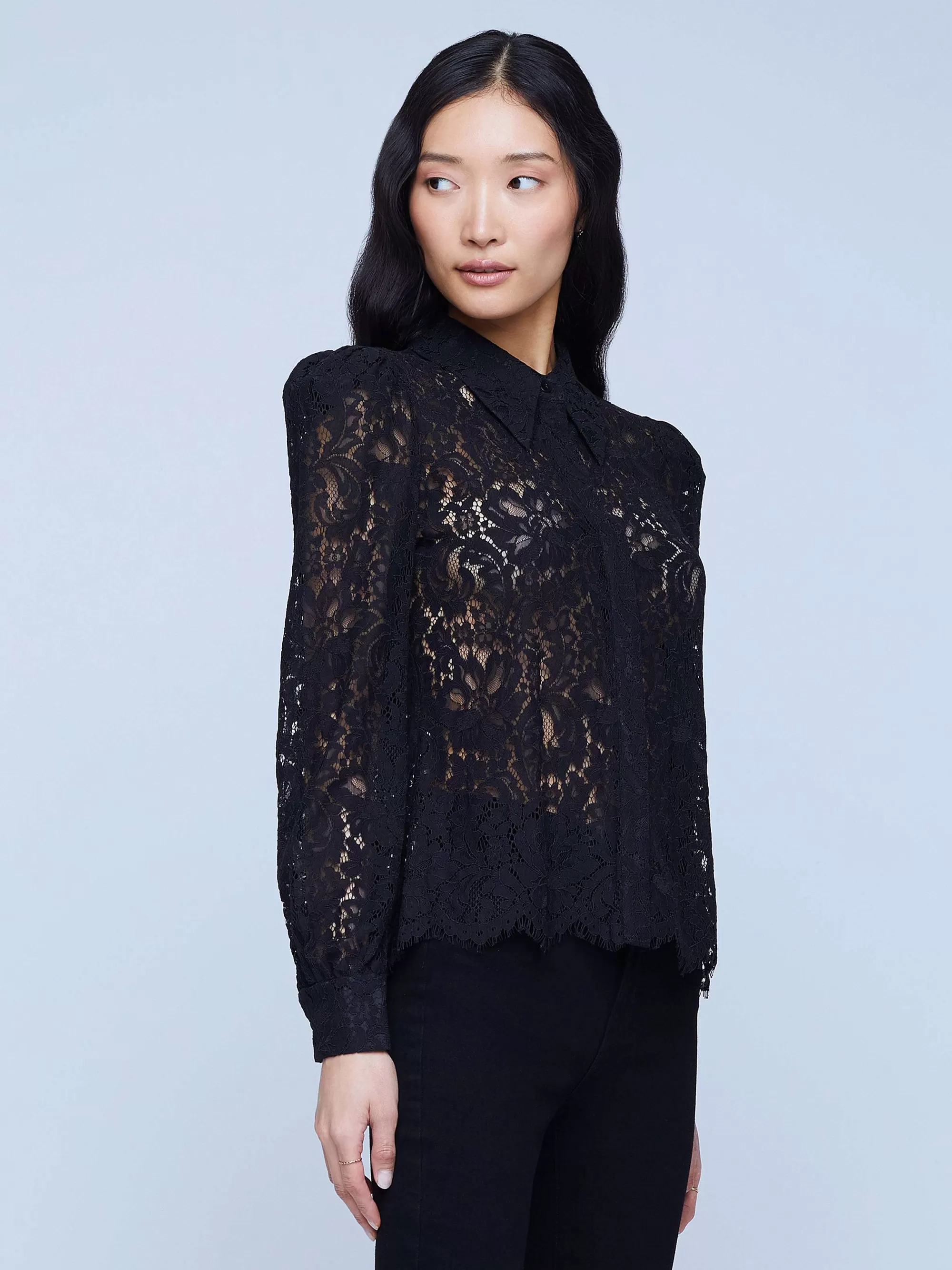 L'AGENCE Jenica Kanten Blouse Zwart Kant New