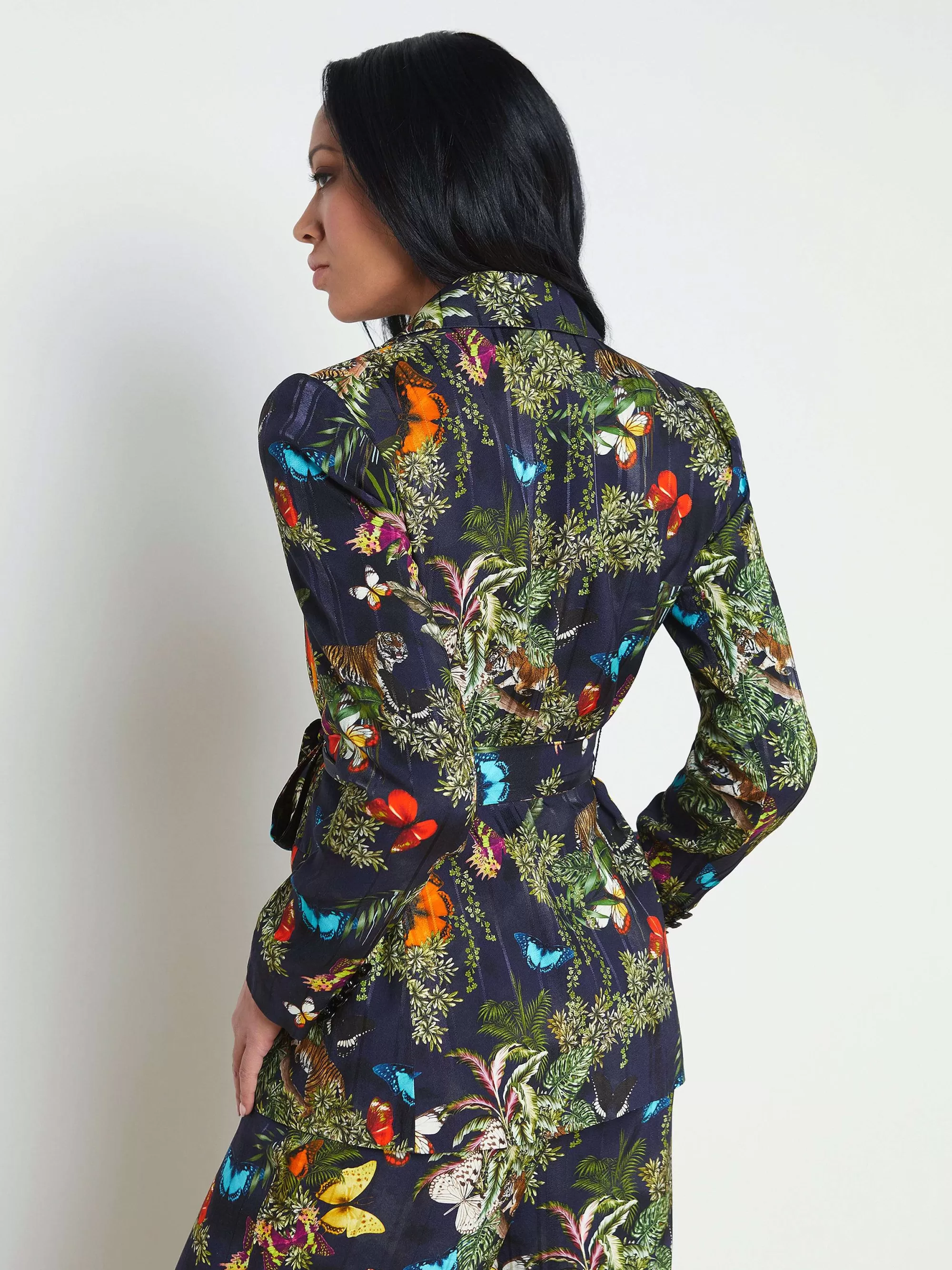 L'AGENCE Jordana Wikkelblazer Zwarte Multi Vlinder Tijger Jungle Flash Sale