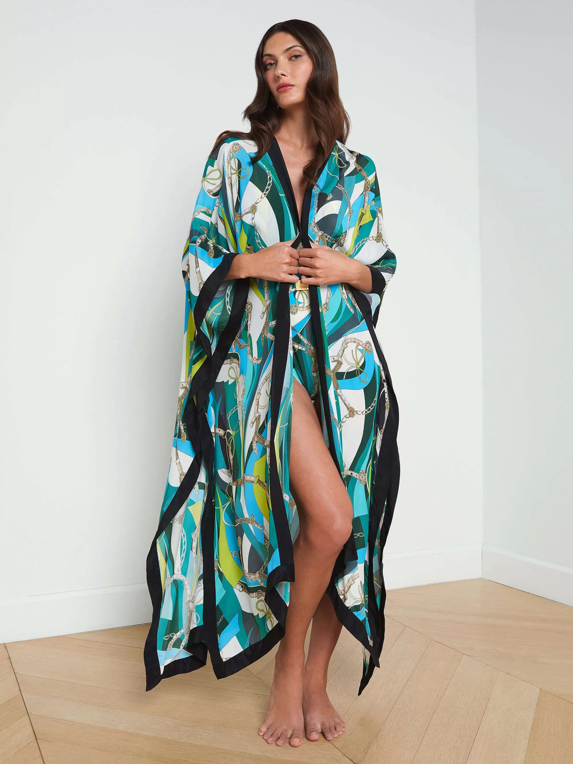 L'AGENCE Kara Zijdemix Kimono Cover-Up Multi Clearance