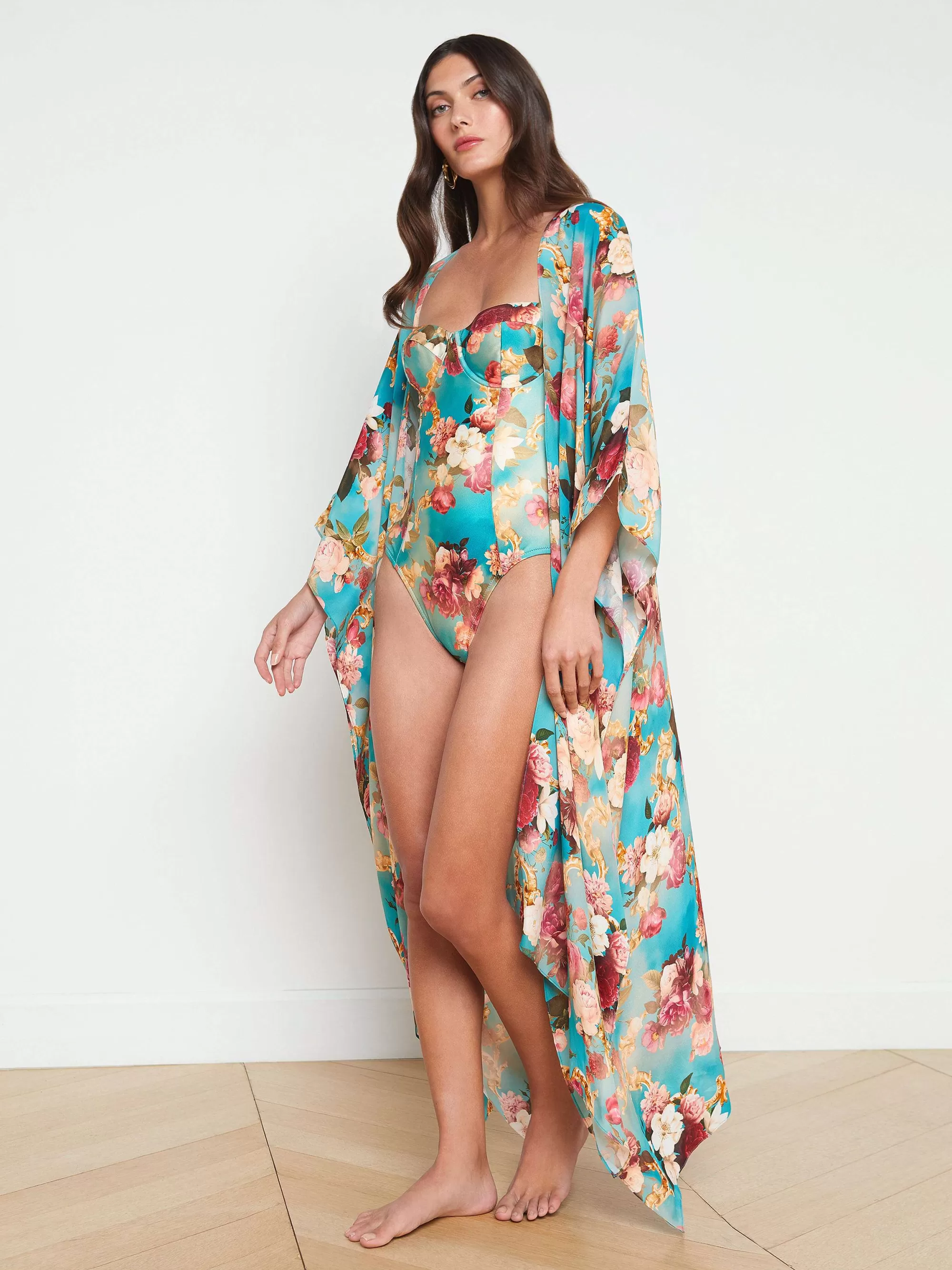 L'AGENCE Kara Zijdemix Kimono Cover-Up Multi Bloemen Cheap