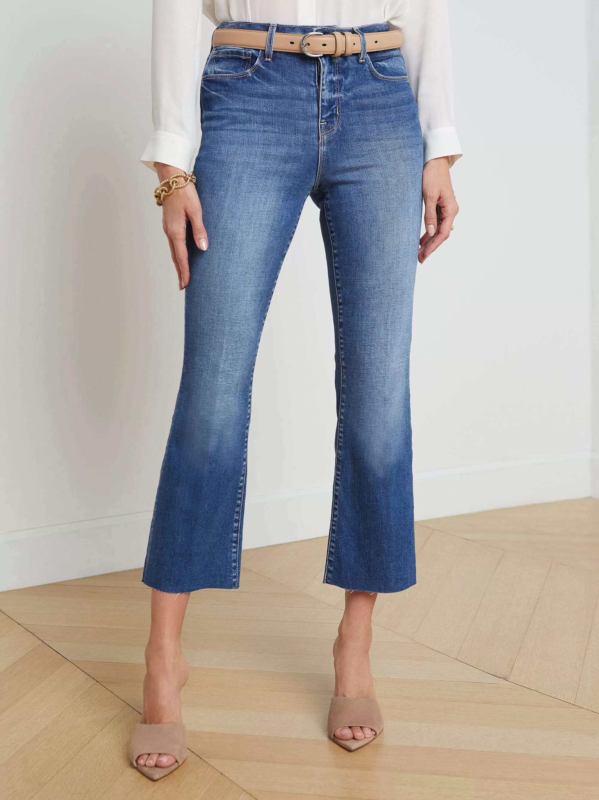 L'AGENCE Kendra Cropped Flare-Jeans Cambridge New