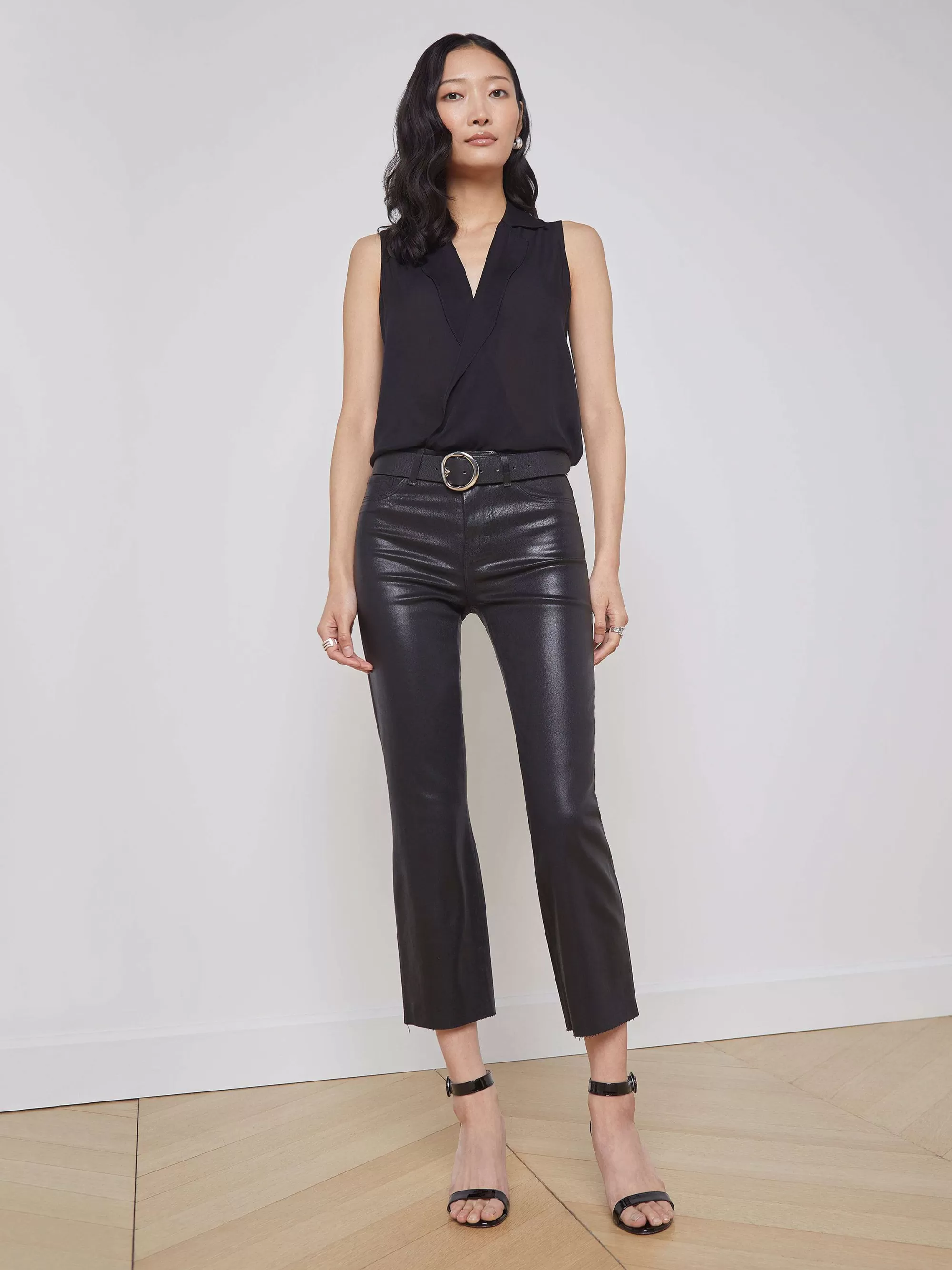 L'AGENCE Kendra Gecoate Cropped Flare-Jeans Zwart Gecoat Sale