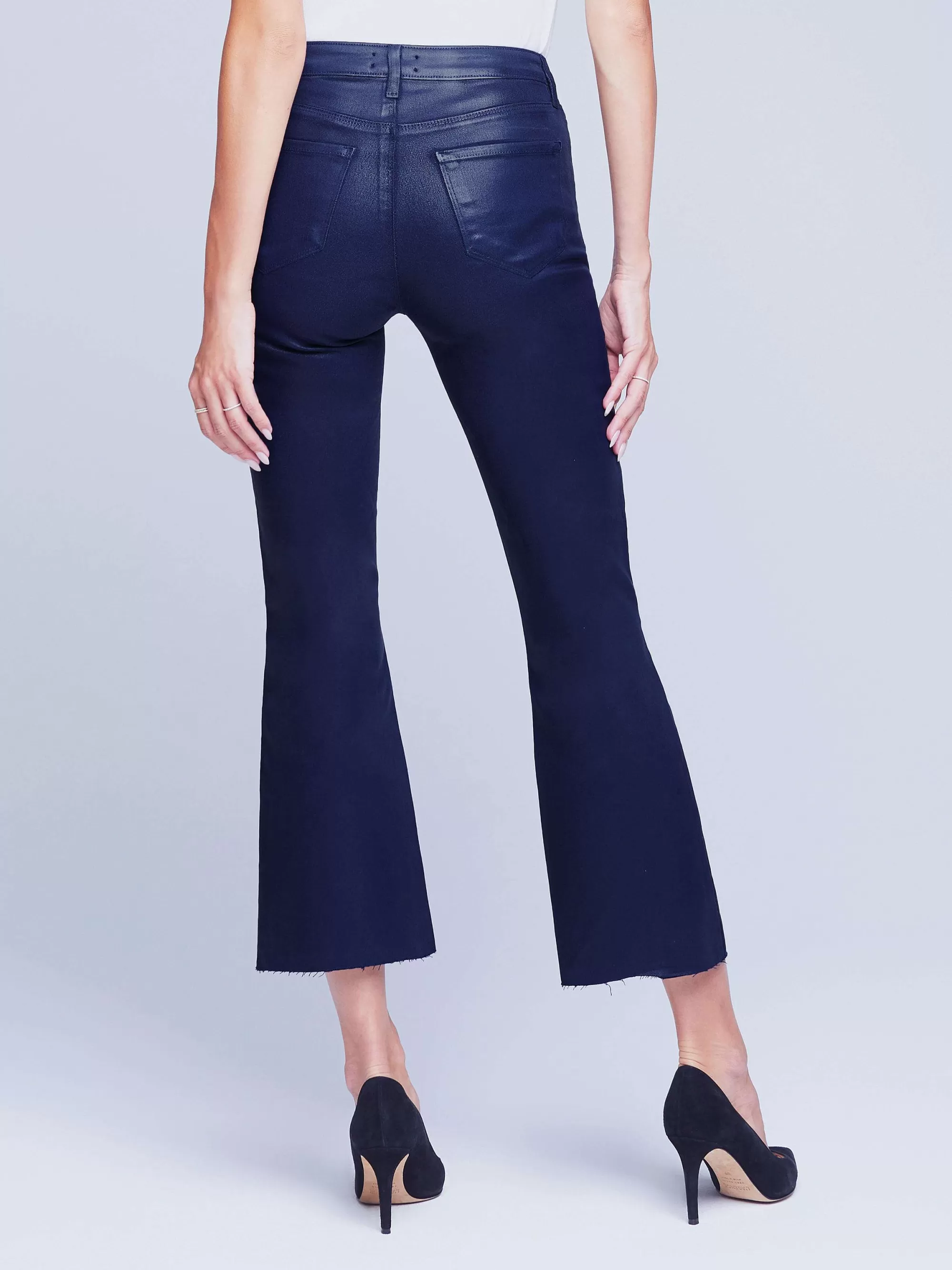 L'AGENCE Kendra Gecoate Cropped Flare-Jeans Middernacht Gecoat New