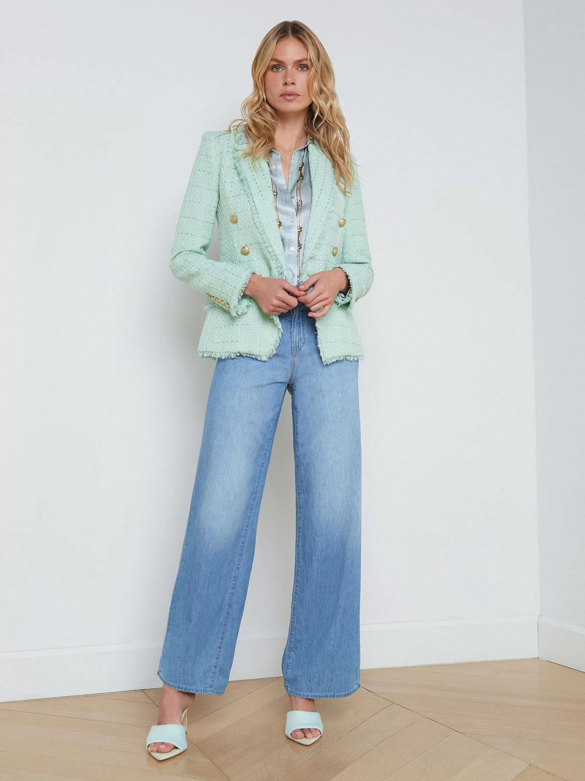 L'AGENCE Kenzie Blazer Met Franjes Honingdauw/Riemstreep Sale