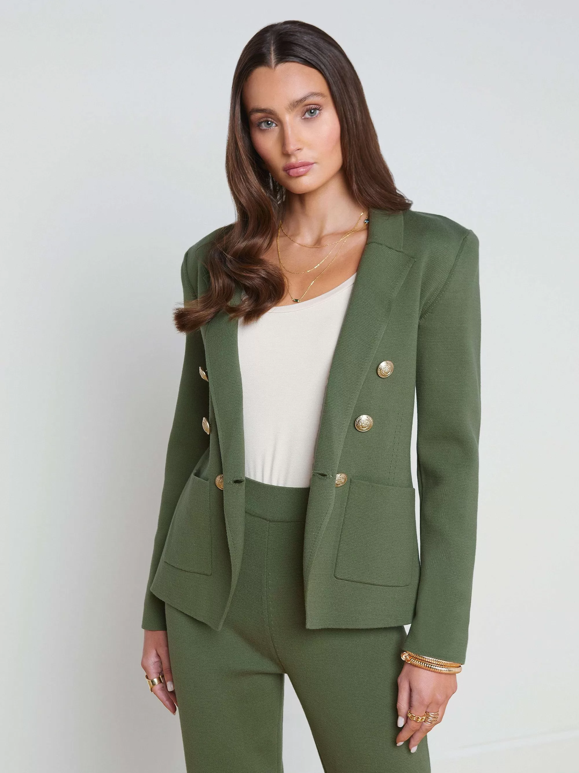 L'AGENCE Kenzie Gebreide Blazer Klaver/Goud Cheap