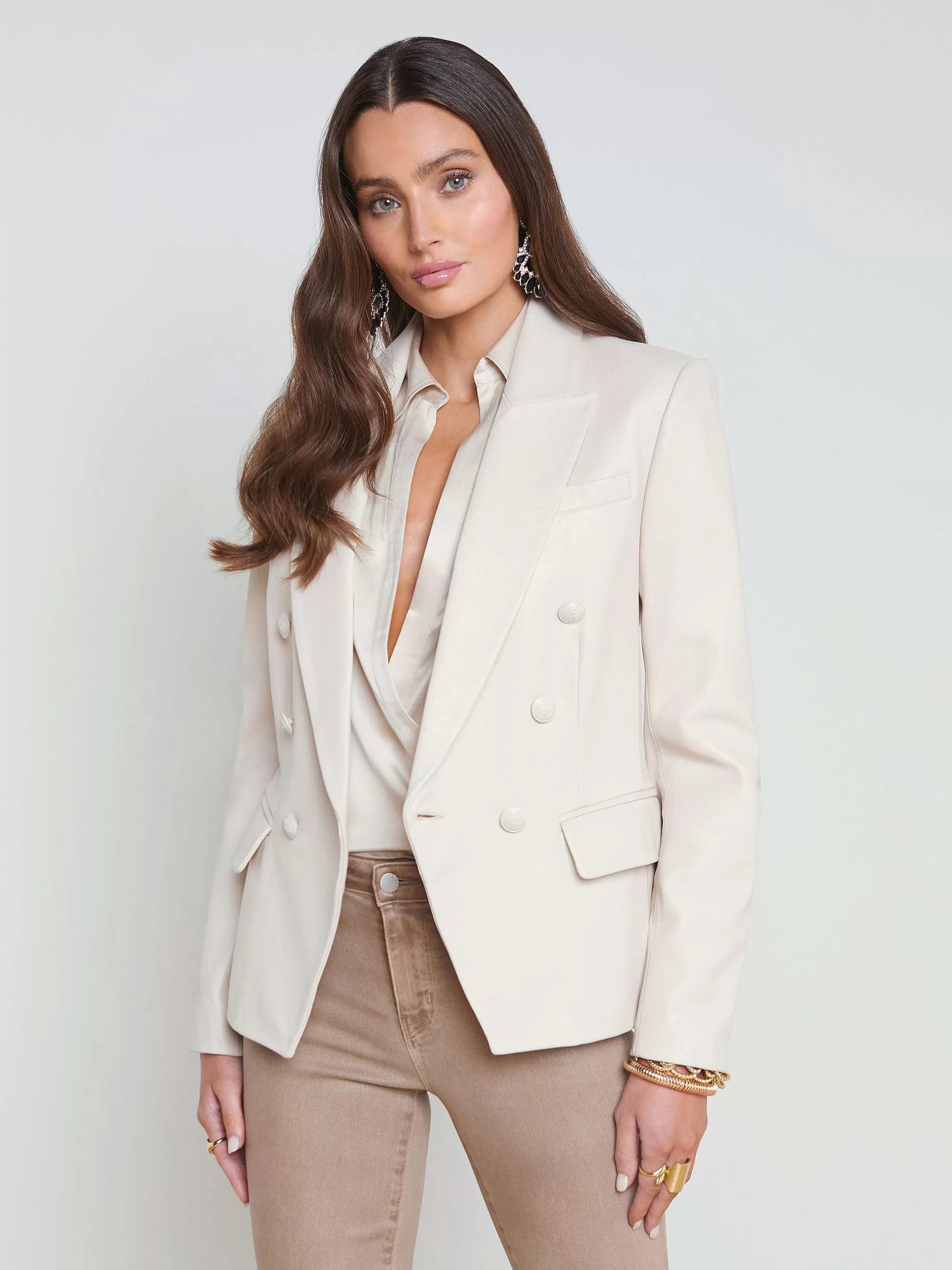 L'AGENCE Kenzie Leren Blazer Champagne Cheap