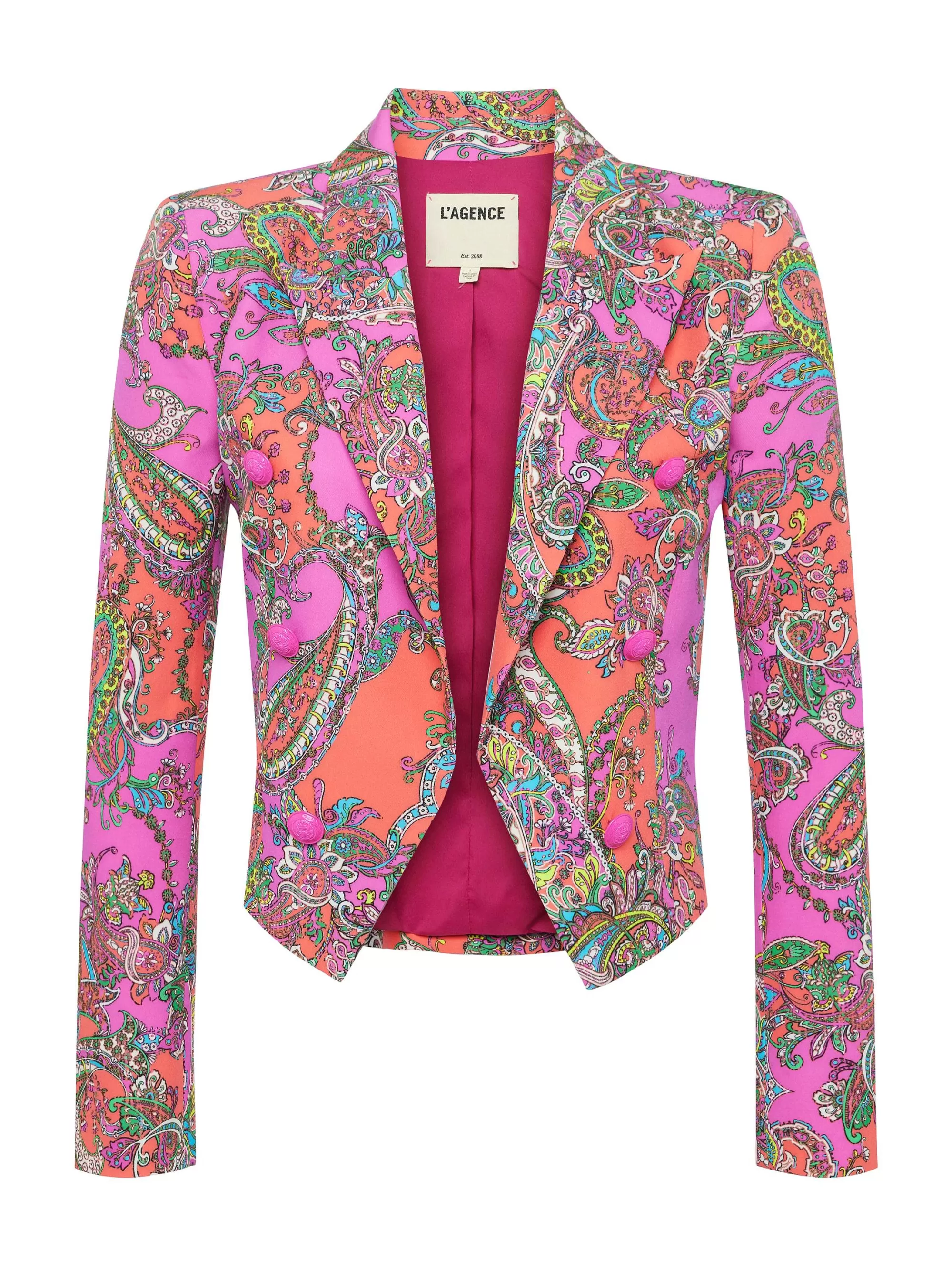 L'AGENCE Lila Blazer Met Open Voorkant Rhodamine Multi Bright Pop Paisley Fashion