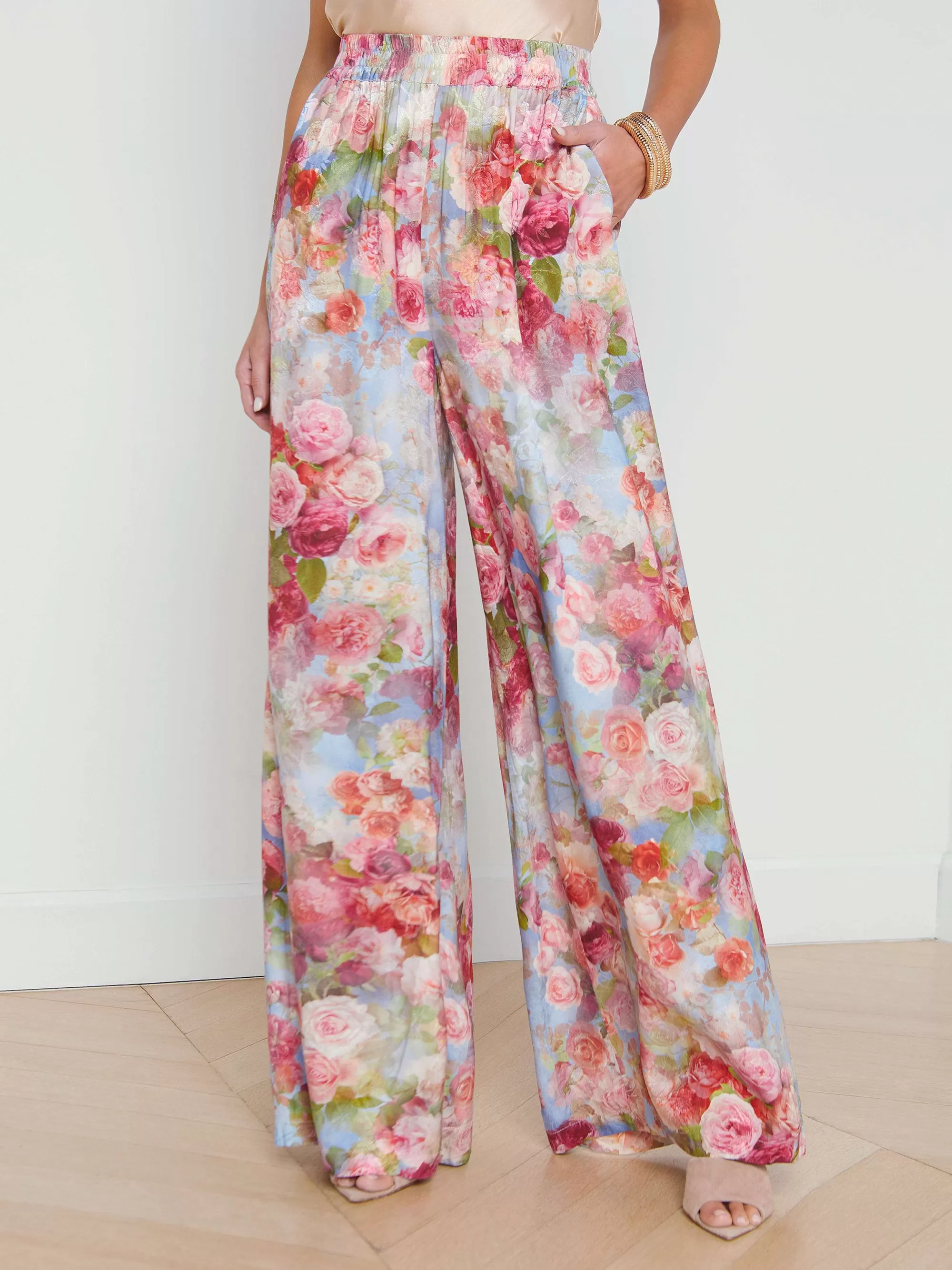 L'AGENCE Lillian Broek Met Wijde Pijpen Multi Zachte Wolk Bloemen Flash Sale