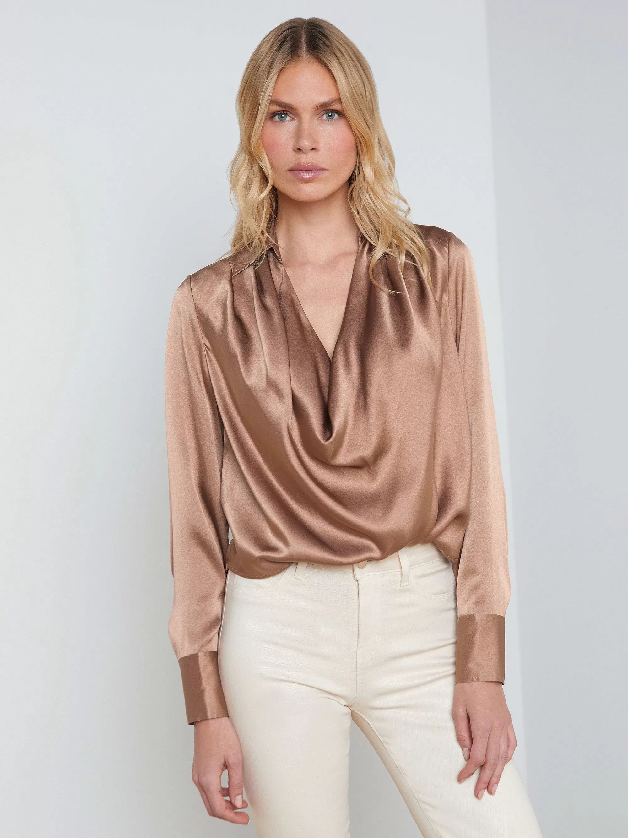 L'AGENCE Lotus Zijden Blouse Mokka Sale