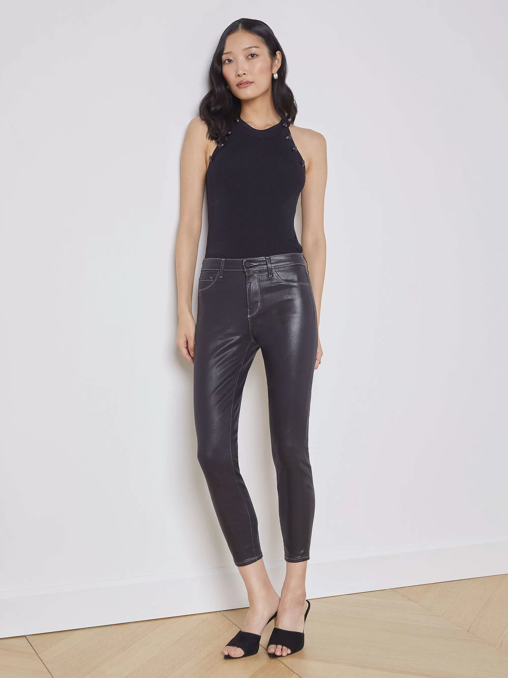 L'AGENCE Margot Gecoate Skinny Jeans Zwart/Natuurlijk Contrast Gecoat Shop