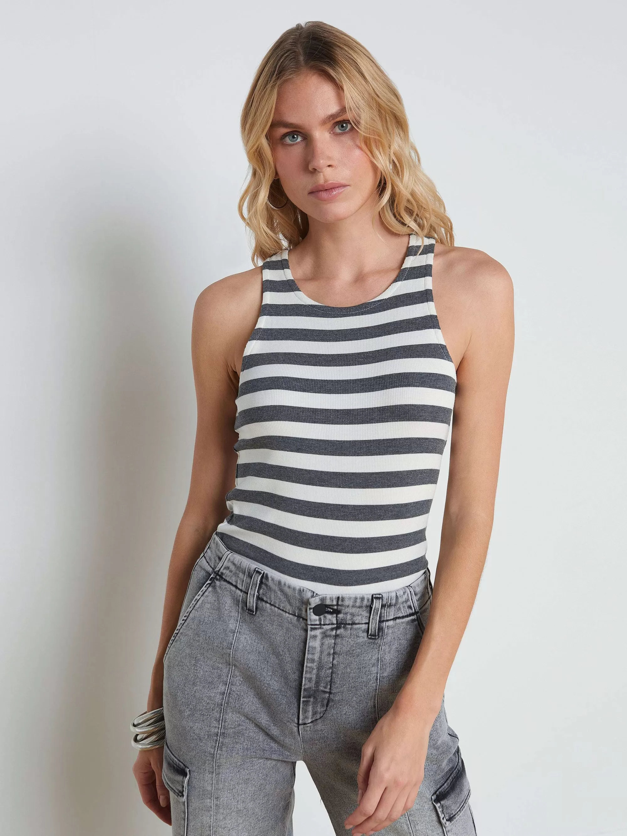 L'AGENCE Nia Geribbelde Tanktop Marengo/Witte Streep Flash Sale