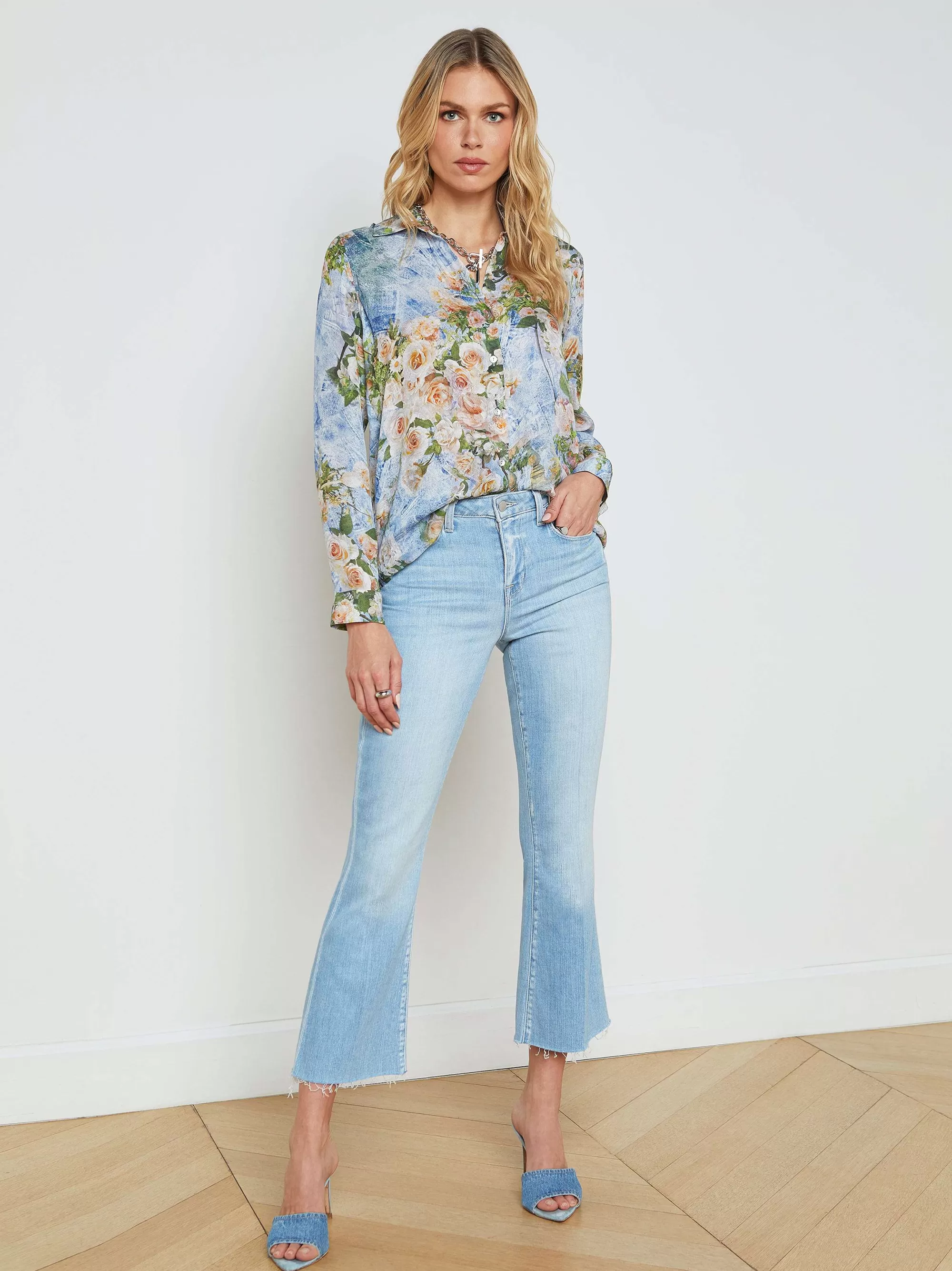 L'AGENCE Nina Zijden Blouse Denim Met Meerdere Bloemen Fashion