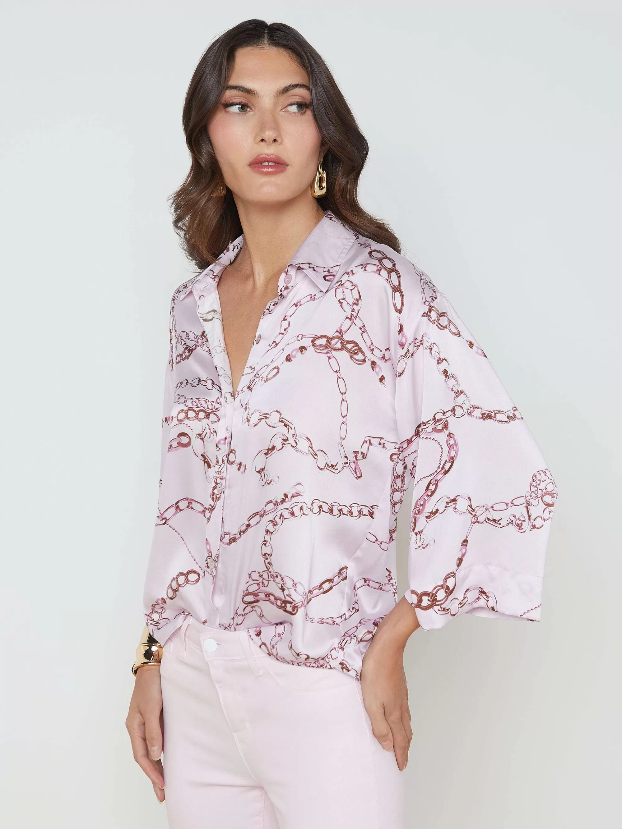 L'AGENCE Patrice Zijden Blouse Lila Sneeuw Multi-Schetsketting Store