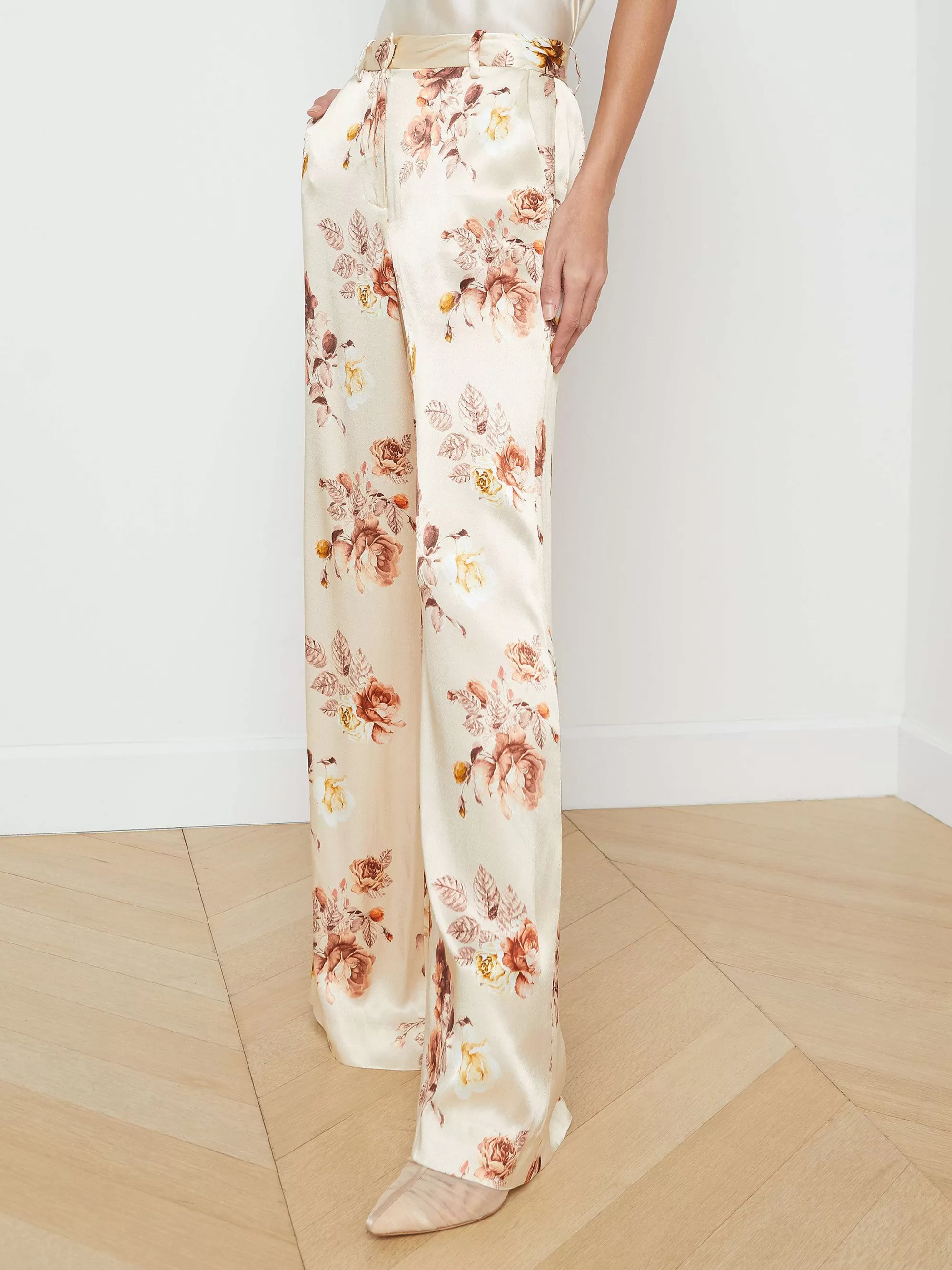 L'AGENCE Pilar Broek Met Wijde Pijpen Buff Multi Tonaal Rose Bloemen Shop