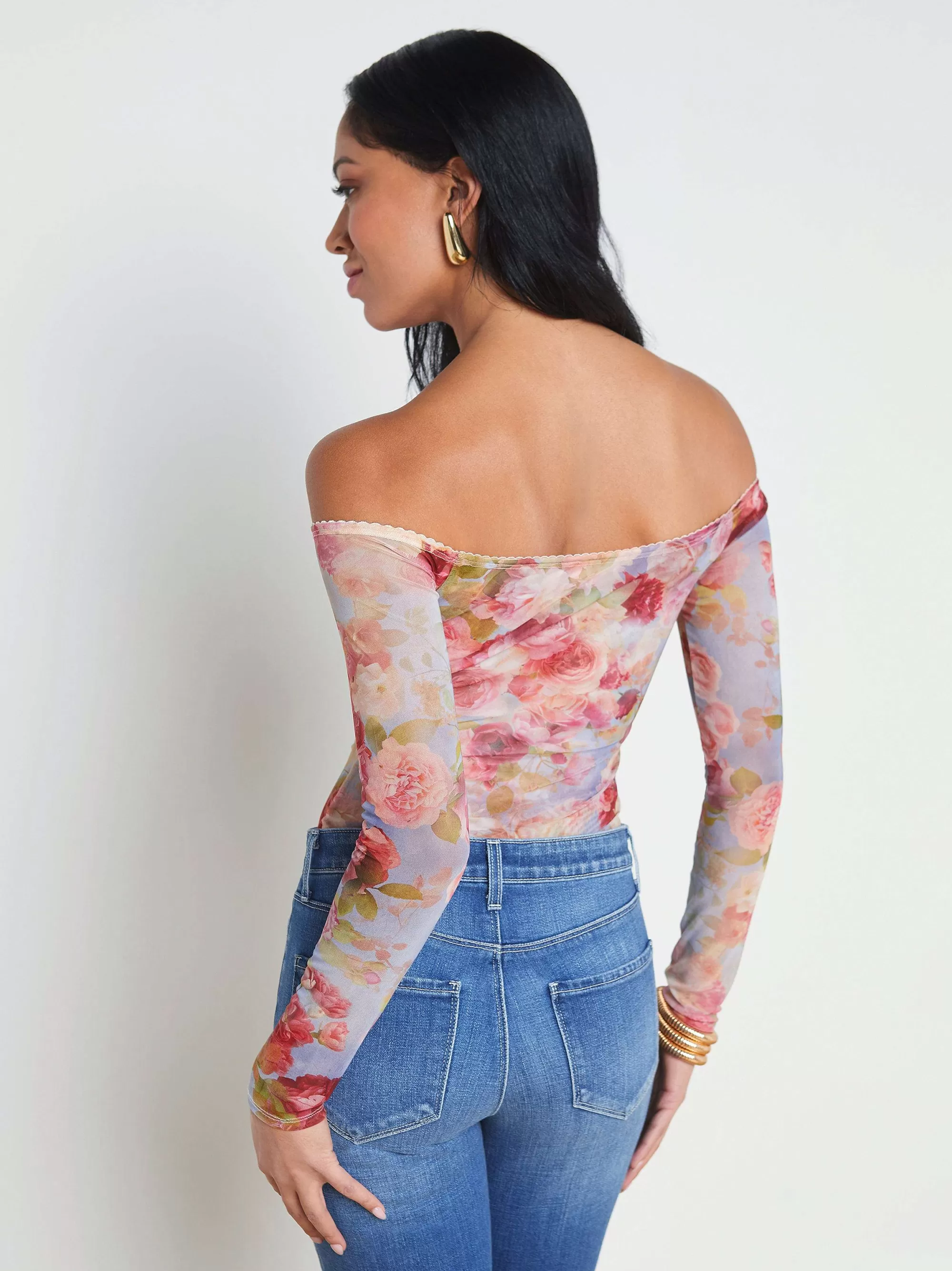 L'AGENCE Pioen Off-The-Shoulder Bodysuit Multi Zachte Wolk Bloemen Fashion