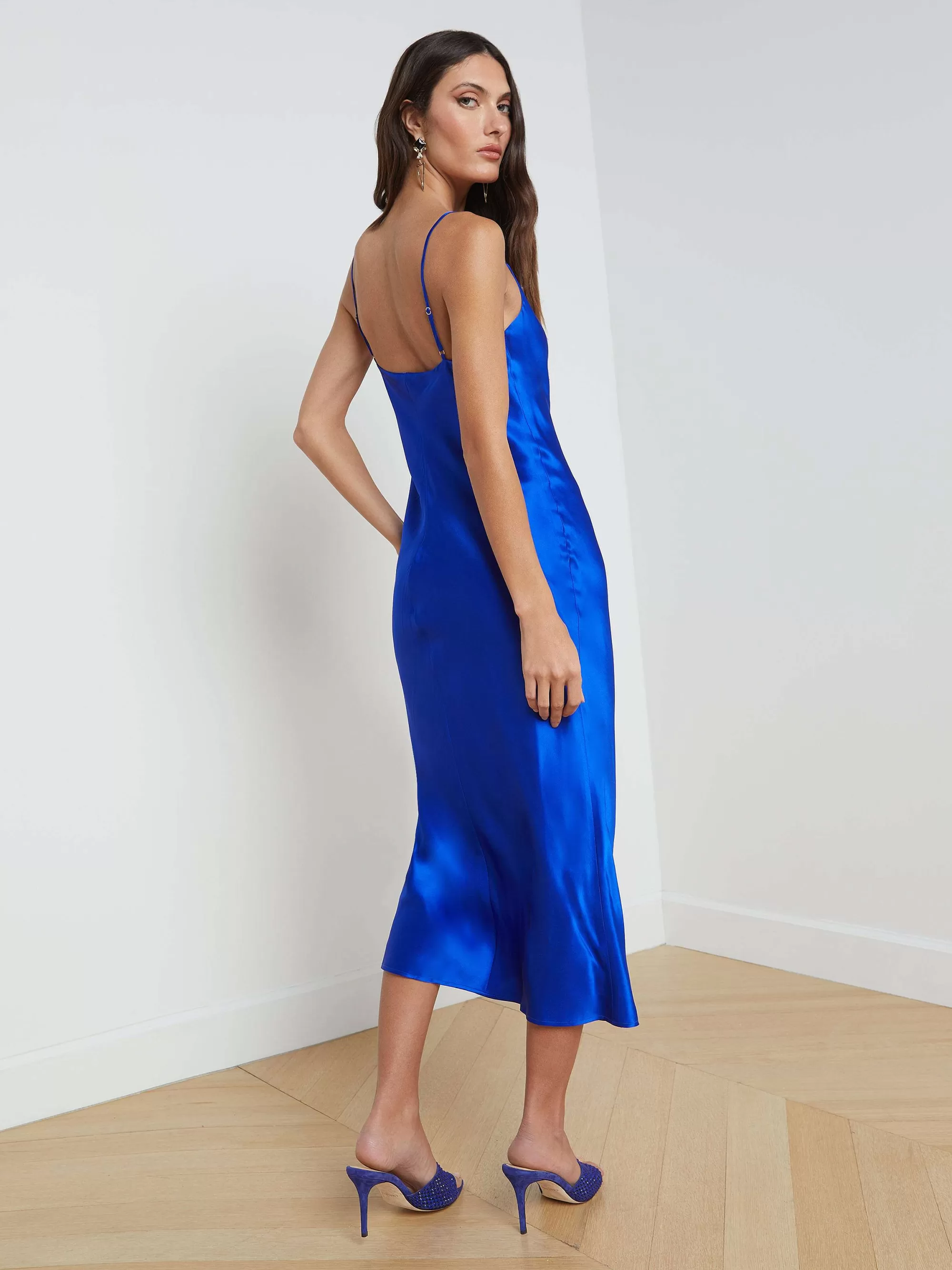 L'AGENCE Seridie Zijden Slipdress Pop-Kobalt Outlet