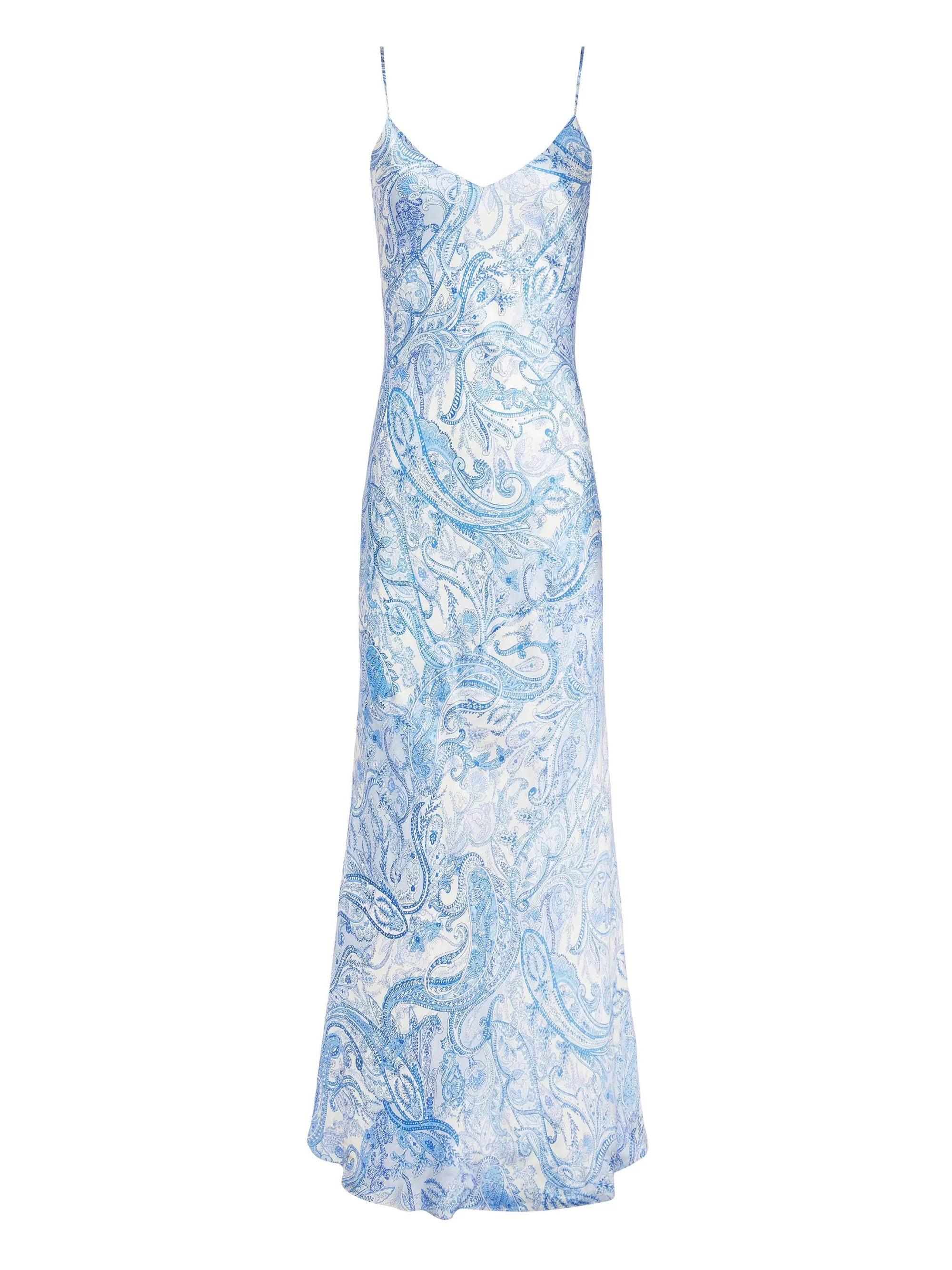 L'AGENCE Serita Zijden Slipdress Ivoor/Blauw Versierde Paisley Sale